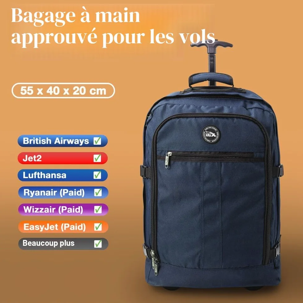 Cabin Max Bagage Cabine 55x40x20 Sac a Dos Voyage Cabine Avion, Bagage à Main, 55 x 40 x 20 cm, Léger, Femme/Homme - Classique 44L