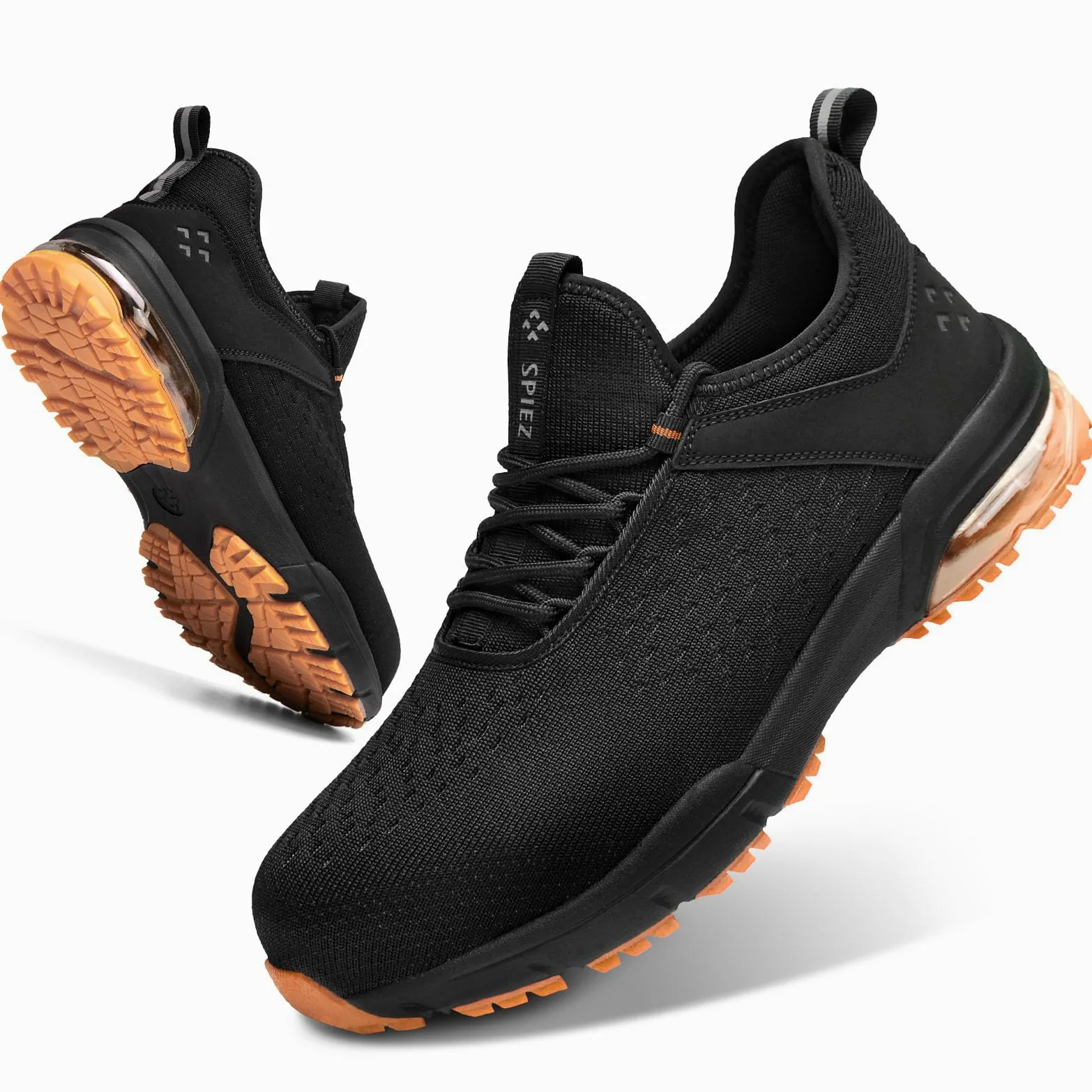 SPIEZ Chaussures de sécurité pour Hommes et Femmes - Embout Composite Non métallique à Coussin d'air, Design de Chaussure de Mode légère, enfilage Mains Libres, Noir Orange EU 36-46