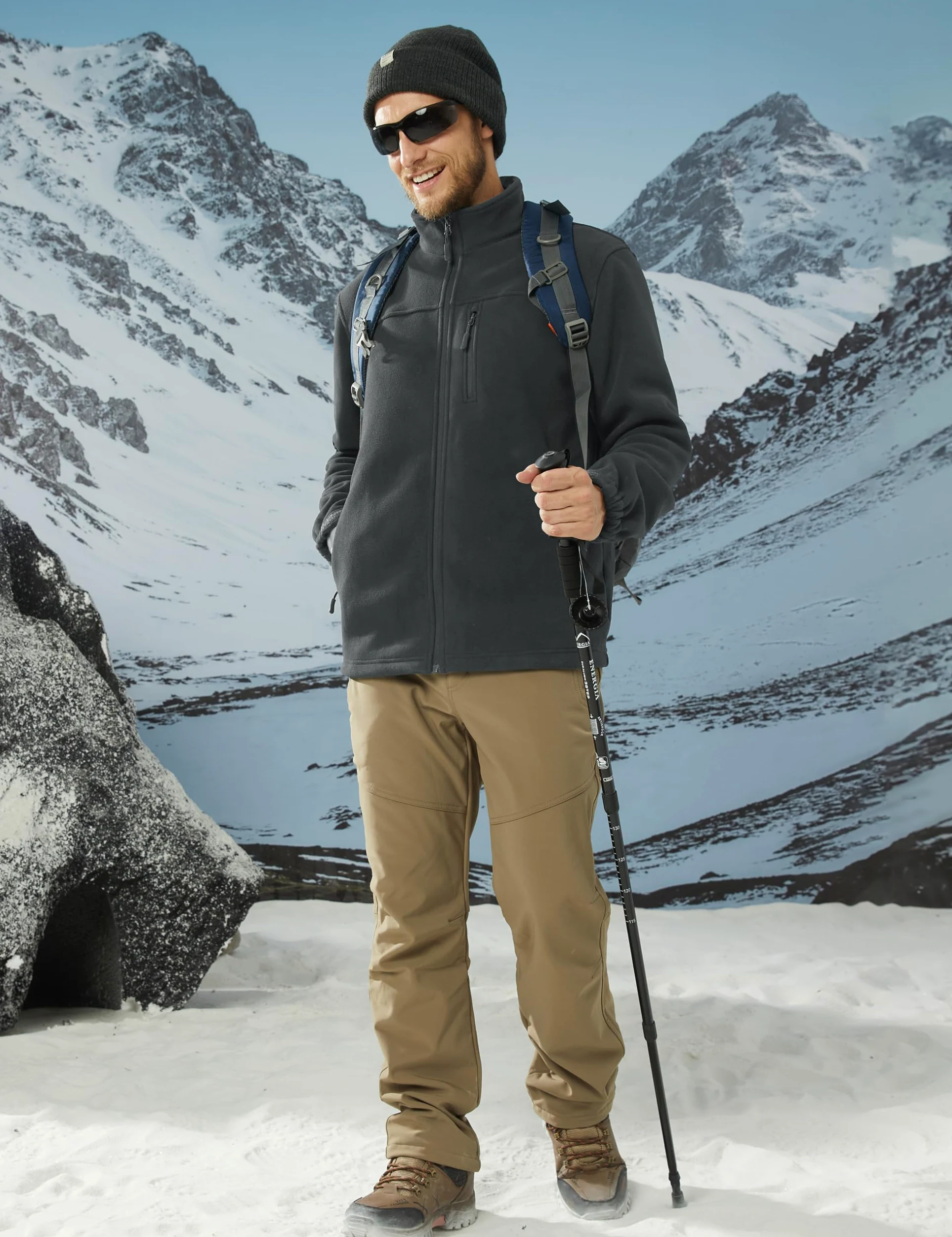 TACVASEN Hommes Veste d'hiver Polaire Chaude Veste de Randonnée Extérieure Veste de Travail Respirante Vert