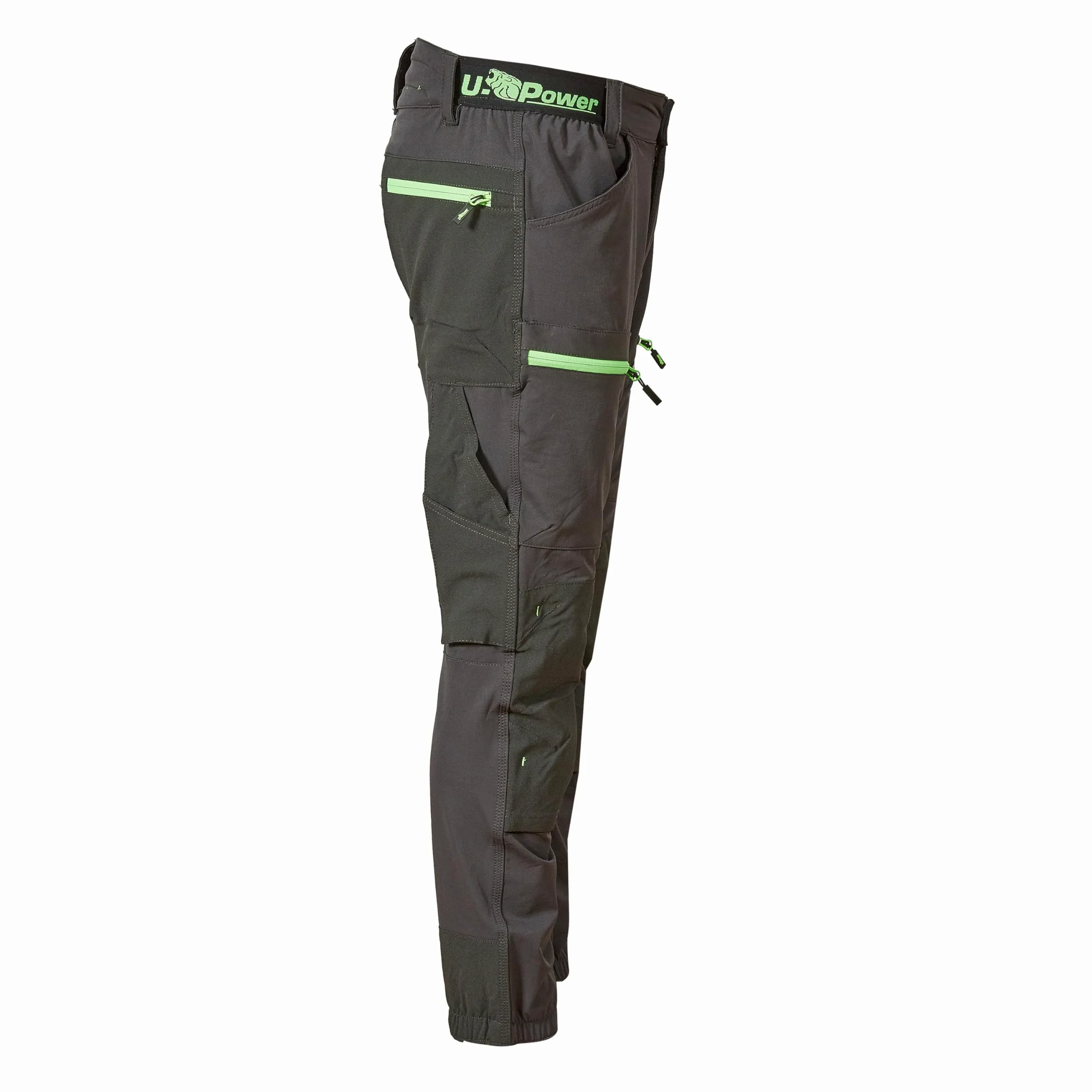 U-Power Don't Worry... BE Happy! - Pantalon de Travail en Tissu Stretch avec Poches, Coupe Jogging Horizon Asphalt Grey/Green, Pantalon de Travail décontracté pour Homme