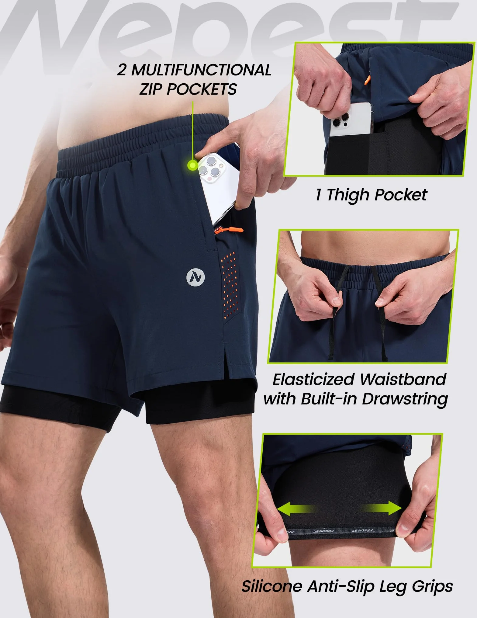 Nepest Short de VTT rembourré 4D pour homme - Coupe ample - Rembourrage en gel - Poches zippées