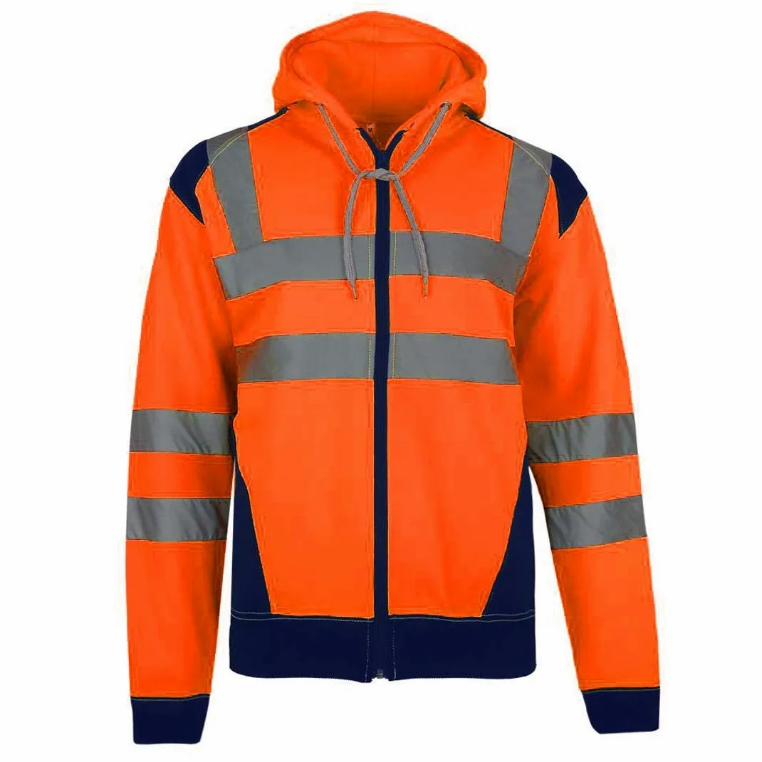 Homme Veste Haute Visibilité, Sweat Homme Capuche Zippé, Patch de Contraste Pull Over Sweat Polaire Homme Veste de Travail Homme Chantier