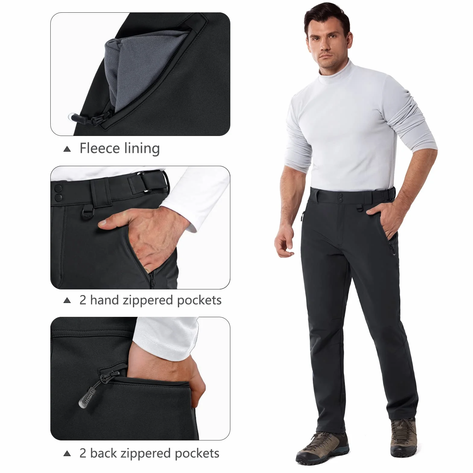 33,000ft Pantalon Softshell pour Hommes, Pantalon de Ski Coupe-Vent imperméable, Pantalon d'extérieur doublé en Polaire Chaude pour Camping,randonnée,randonnée