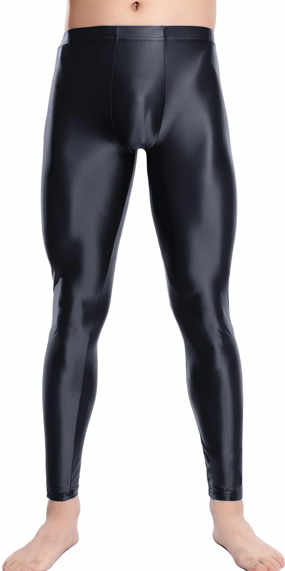 AIEOE Hommes Glossy Pantalon Étroit Brillant Leggings Huile Brillant Pants Collants Nylon Pantalons de Sport Grande Taille Clubwear Cuissards Pantalon M-XXL