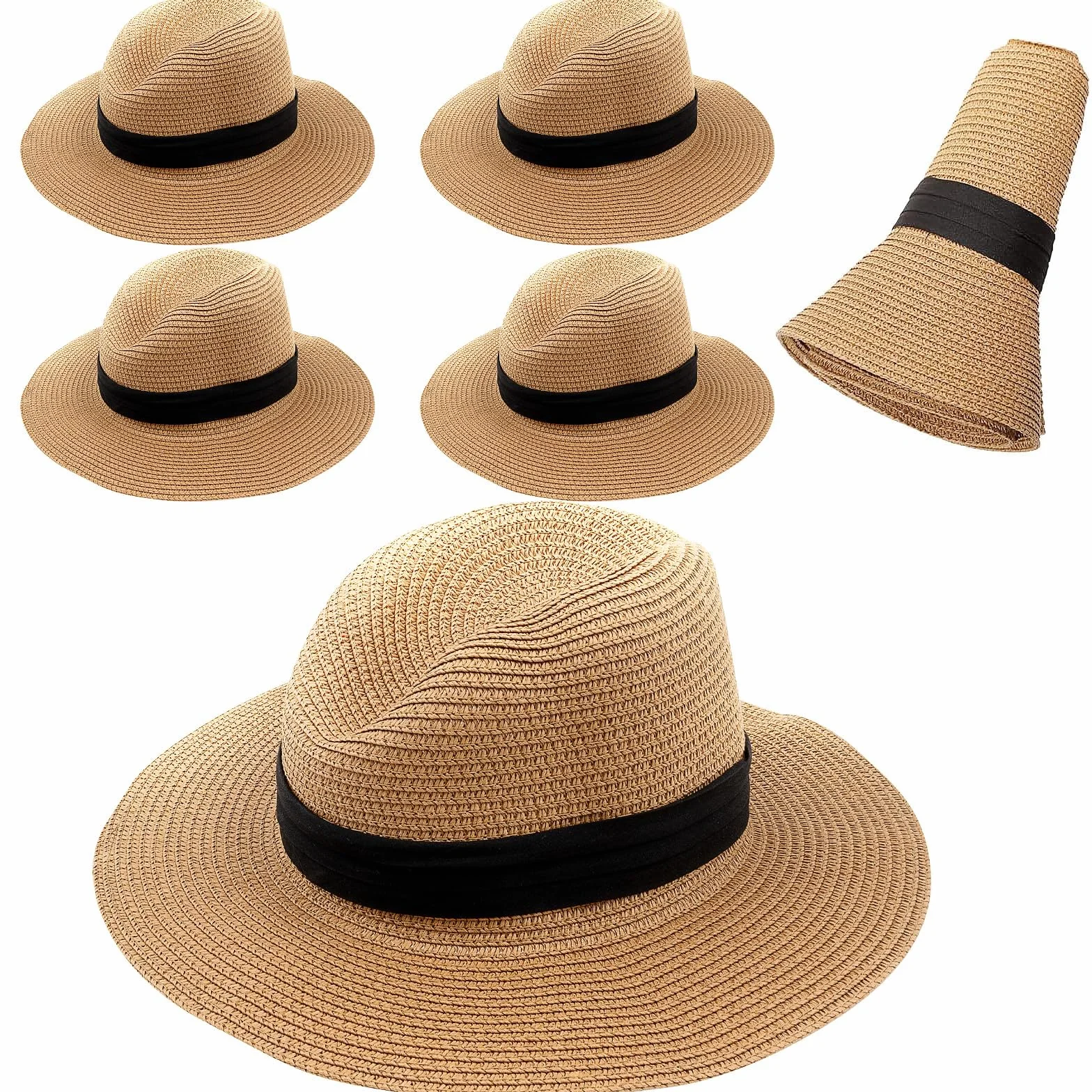 Chapeau Fedoras Panama en Paille à Large Bord UPF 50 Pliable Homme Femme Lot de 6