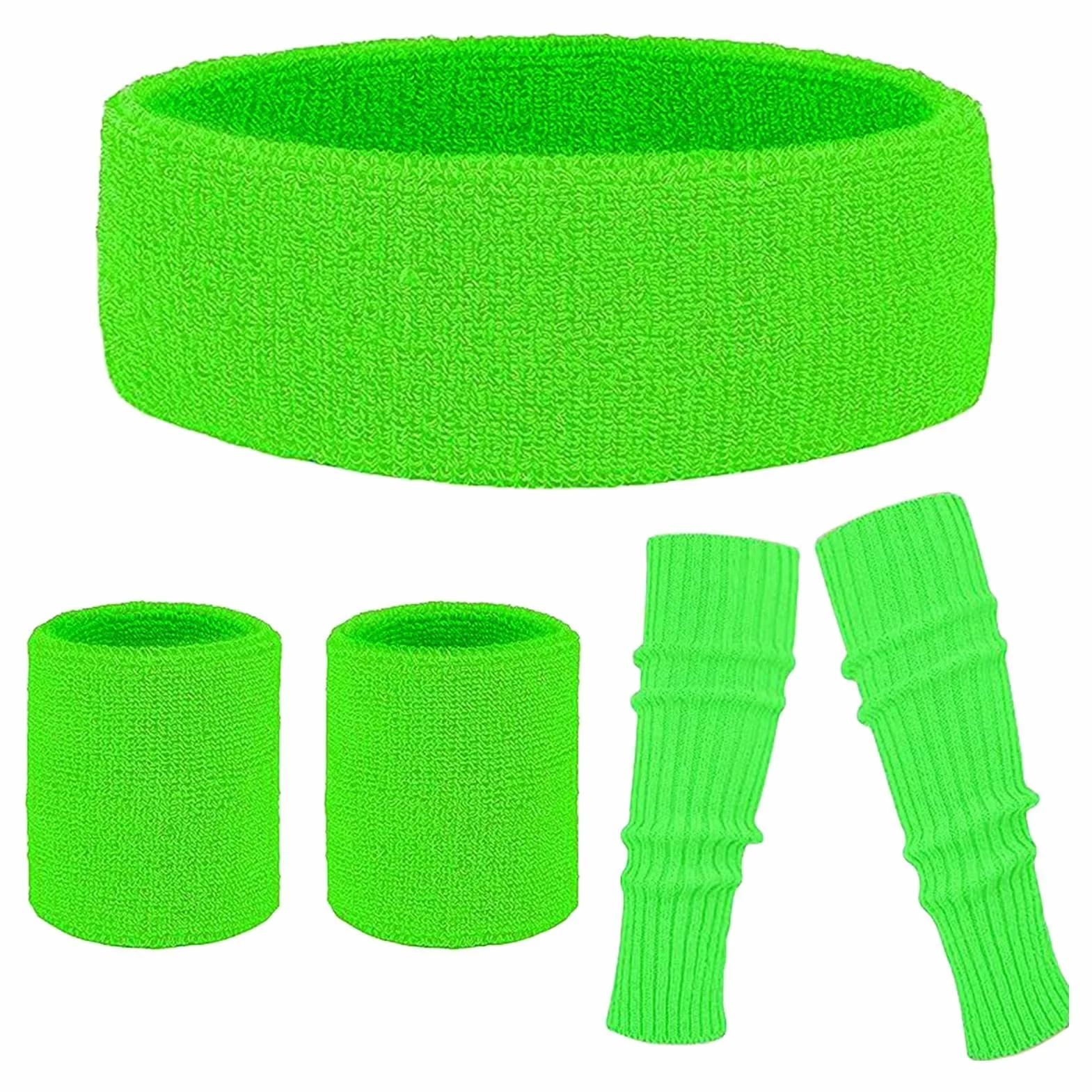 Ensemble de jambières fluo rétro néon pour discothèques à thème, fêtes des années 80, course à pied, yoga - Vert