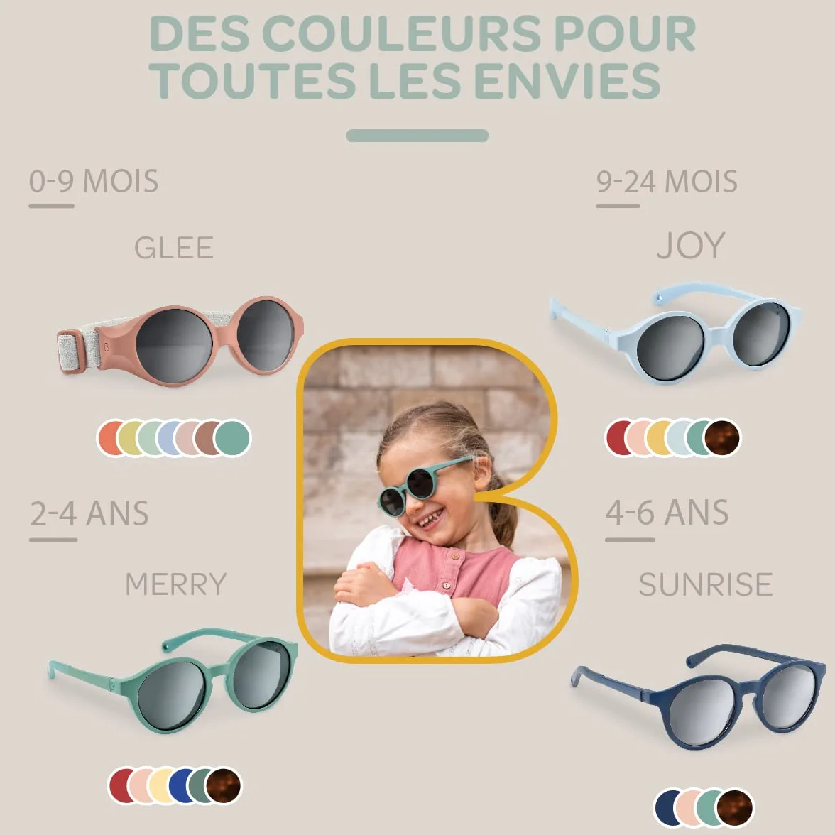 BÉABA, Lunettes de soleil pour bébé 0-9 mois, Protection 100% UV - CAT 4, Protection Latérale, Confort Optimal, Bandeau élastique ajustable, Bleu perle