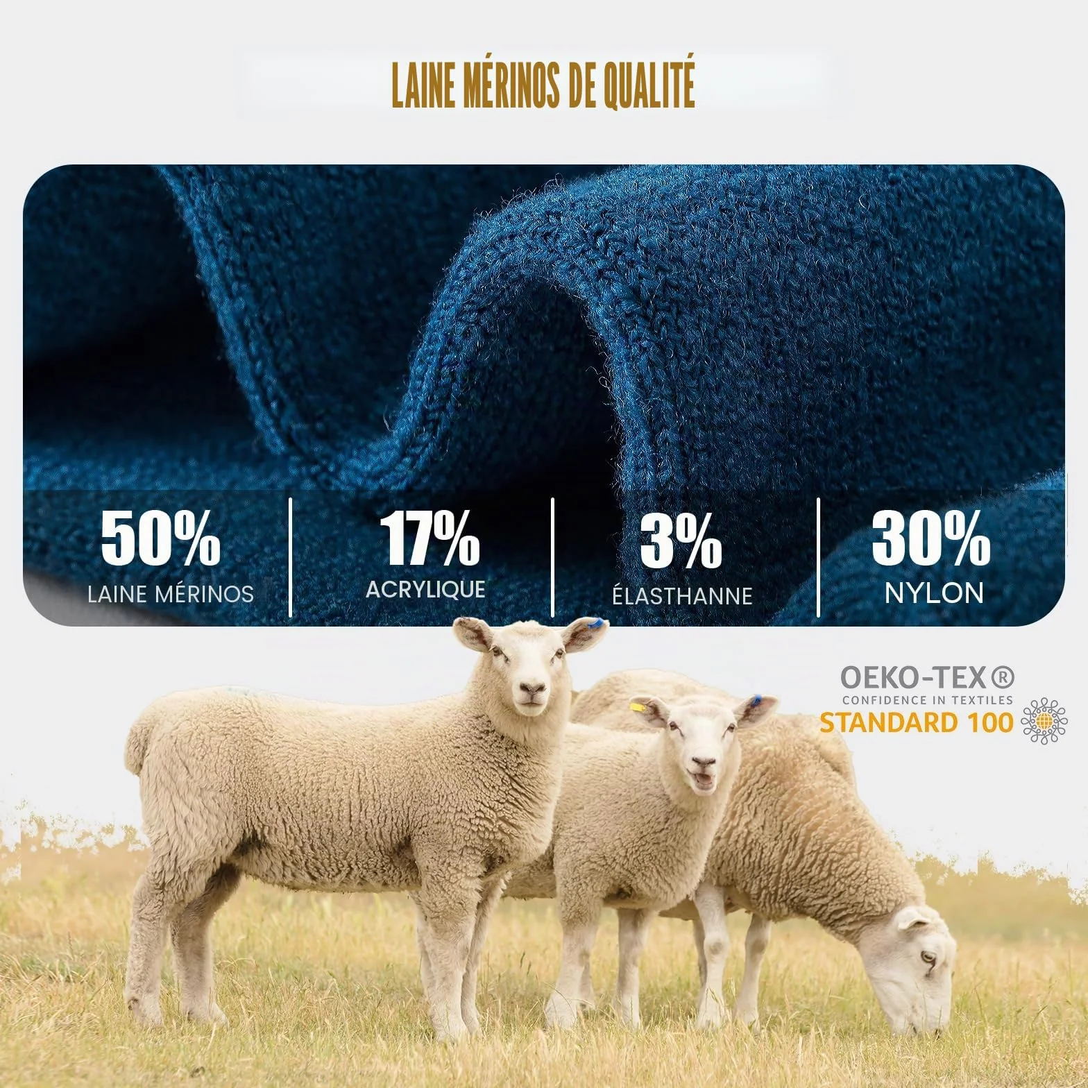 Chaussettes Randonnée Laine Merino Homme Femme, Chaussettes Thermiques Chaudes Hiver, Chaussette Outdoor Sport en Laine Mérinos, Anti Ampoule, Rembourré, Respirantes, 3 Paires