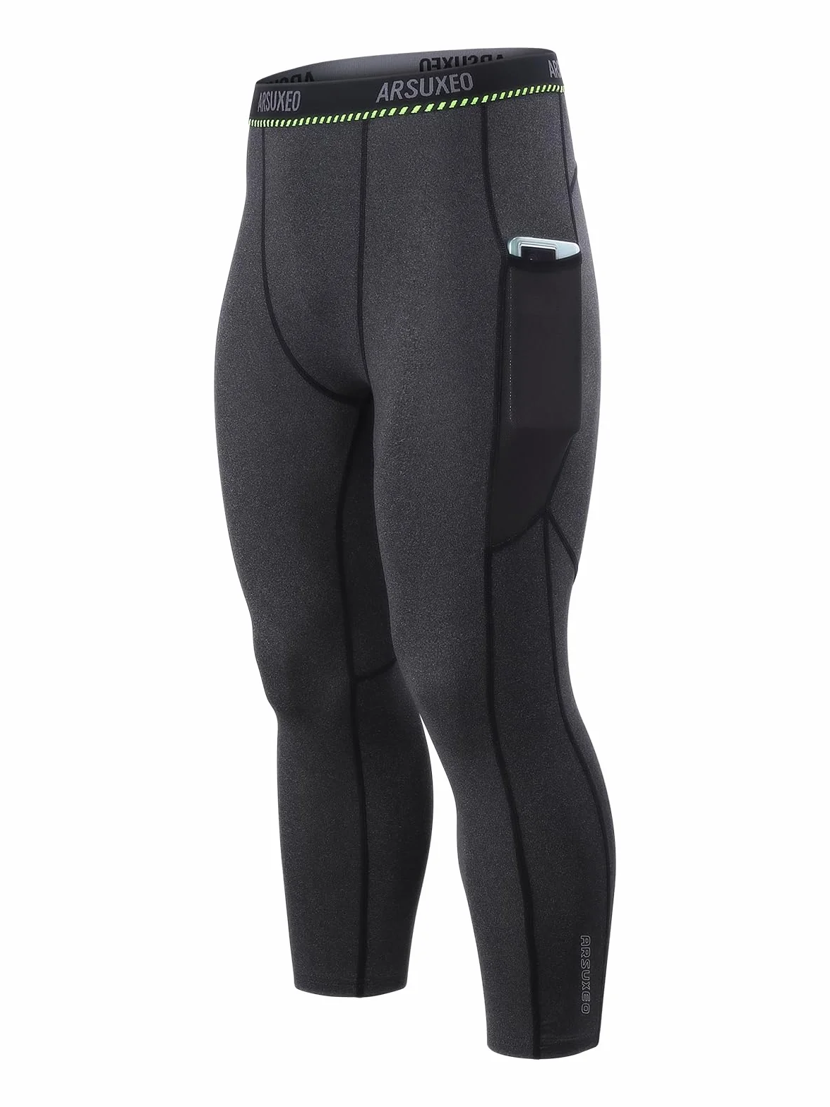 ARSUXEO 3/4 Collant de Compression Leggings de Course à Pied pour Hommes Pantalon Capri Sport Gym K75