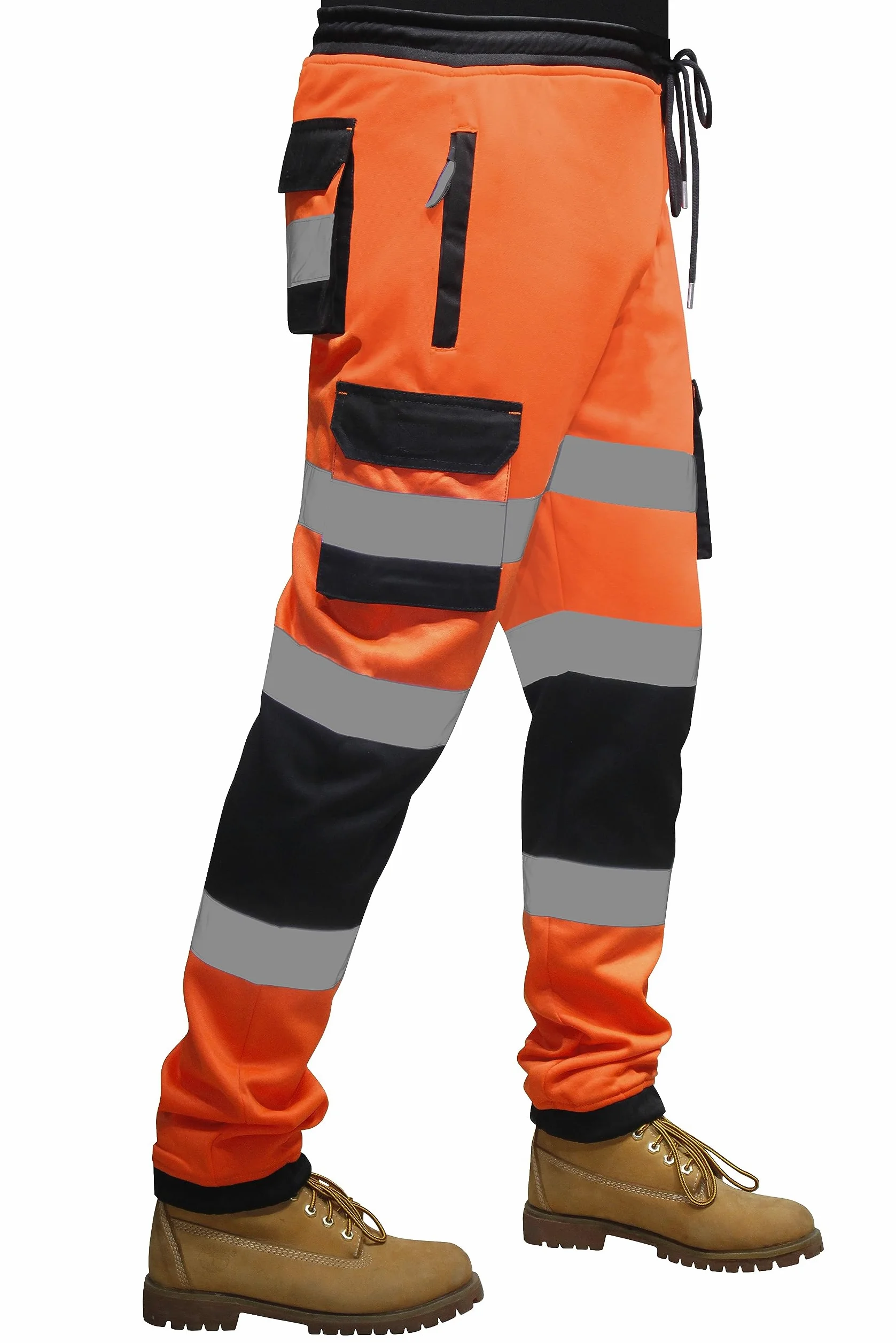 RAK Pantalon de travail en polaire fluorescente pour homme avec bande haute visibilité et poches élastiques à la taille et cordon de serrage