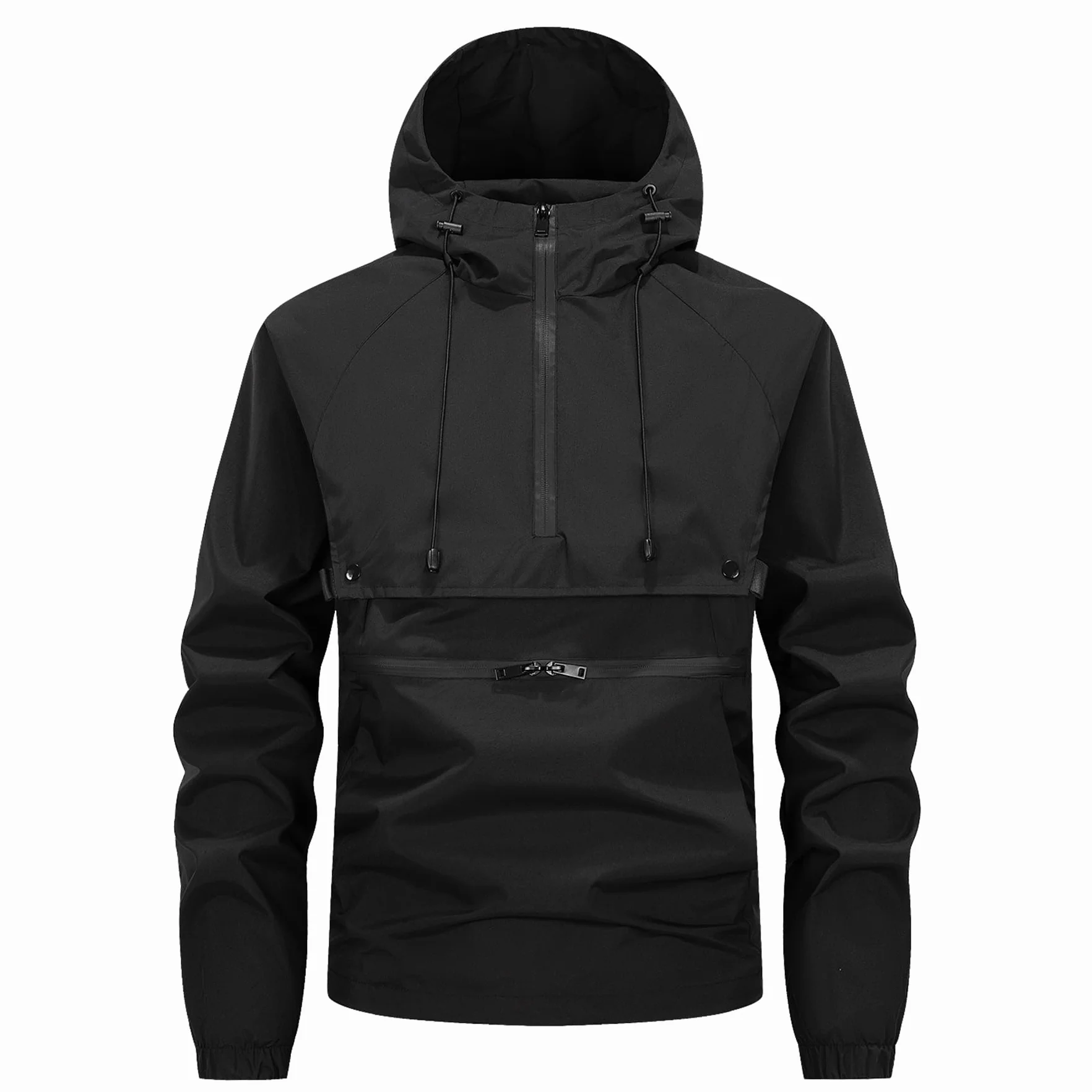 YOUTHUP Homme Veste Légère Respirante Capuche Coupe Vent Demi Zip Poche Loose Fit Jogging Gym Sport