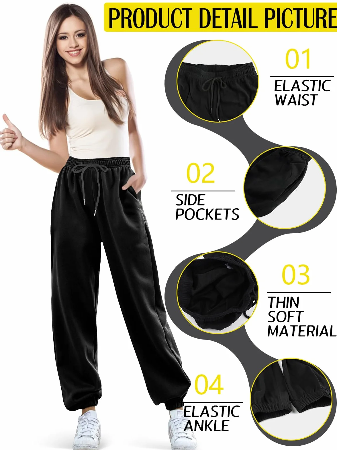 EBANKU Pantalon de survêtement pour Femme avec Poches - Pantalon de survêtement uni - Baggy - Taille élastique - pour Hip hop décontracté, Gym et Jogging