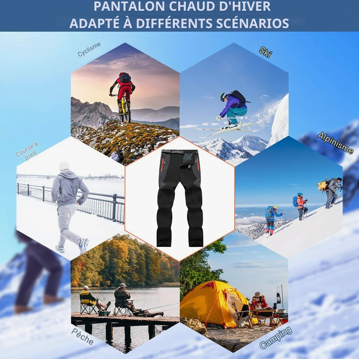 LHHMZ Pantalon d'hiver Chaud d'extérieur pour Hommes Pantalon de randonnée Softshell en Polaire Pantalon de Ski décontracté