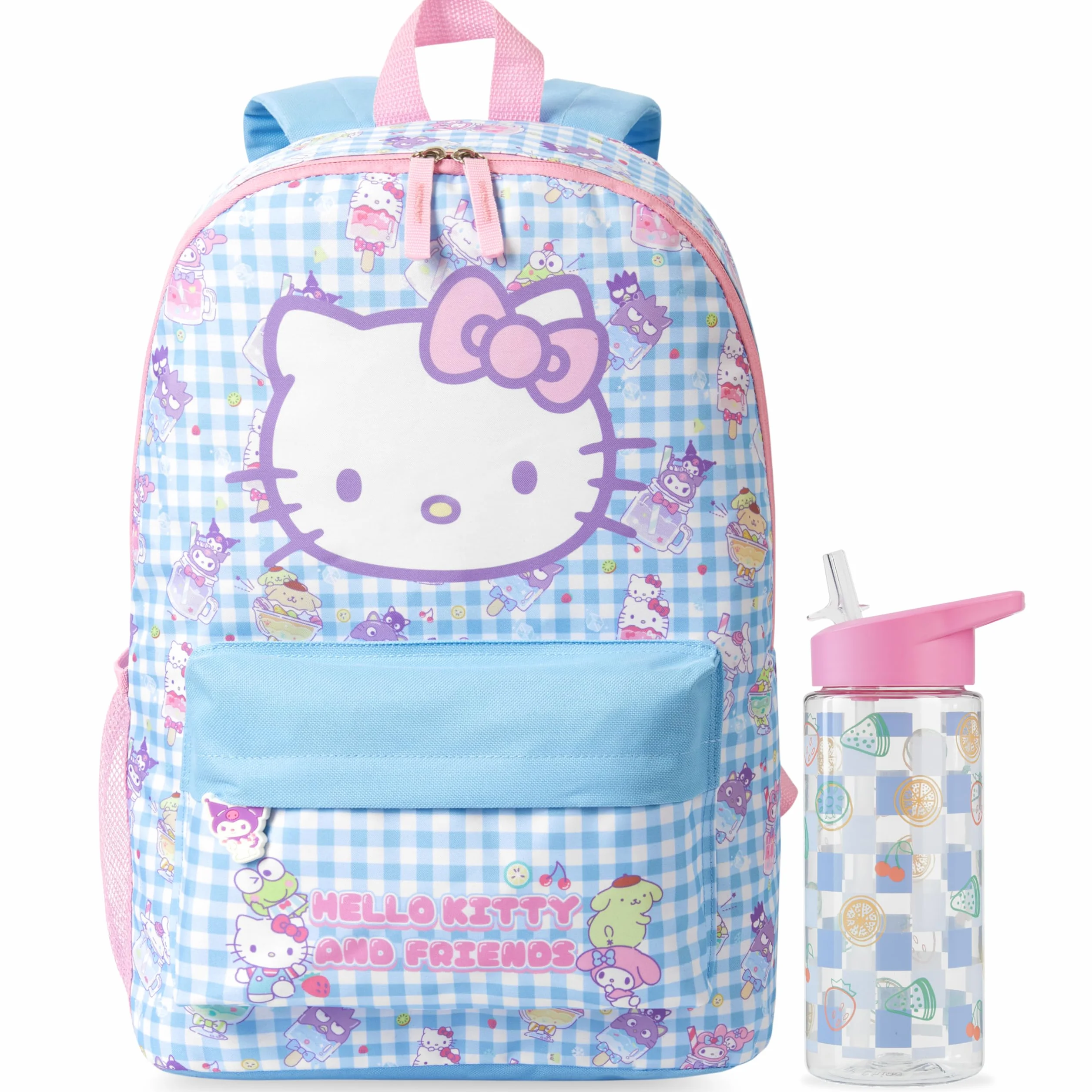 Sac à Dos Fille Hello Kitty Sanrio avec Gourde 500ml Sans BPA, Cartable Enfant Cadeau Fille