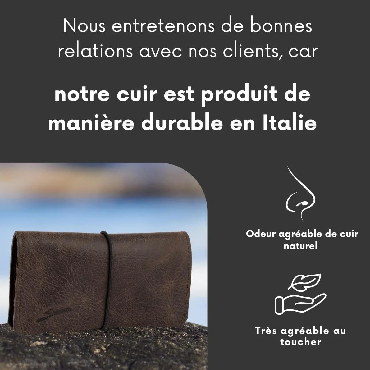Simaru Blague à Tabac à Rouler en Cuir Italien Véritable - Étui 30g avec Compartiments pour Feuilles, Filtres et Briquets - Fermeture Éclair Supplémentaire pour un Rangement Sécurisé