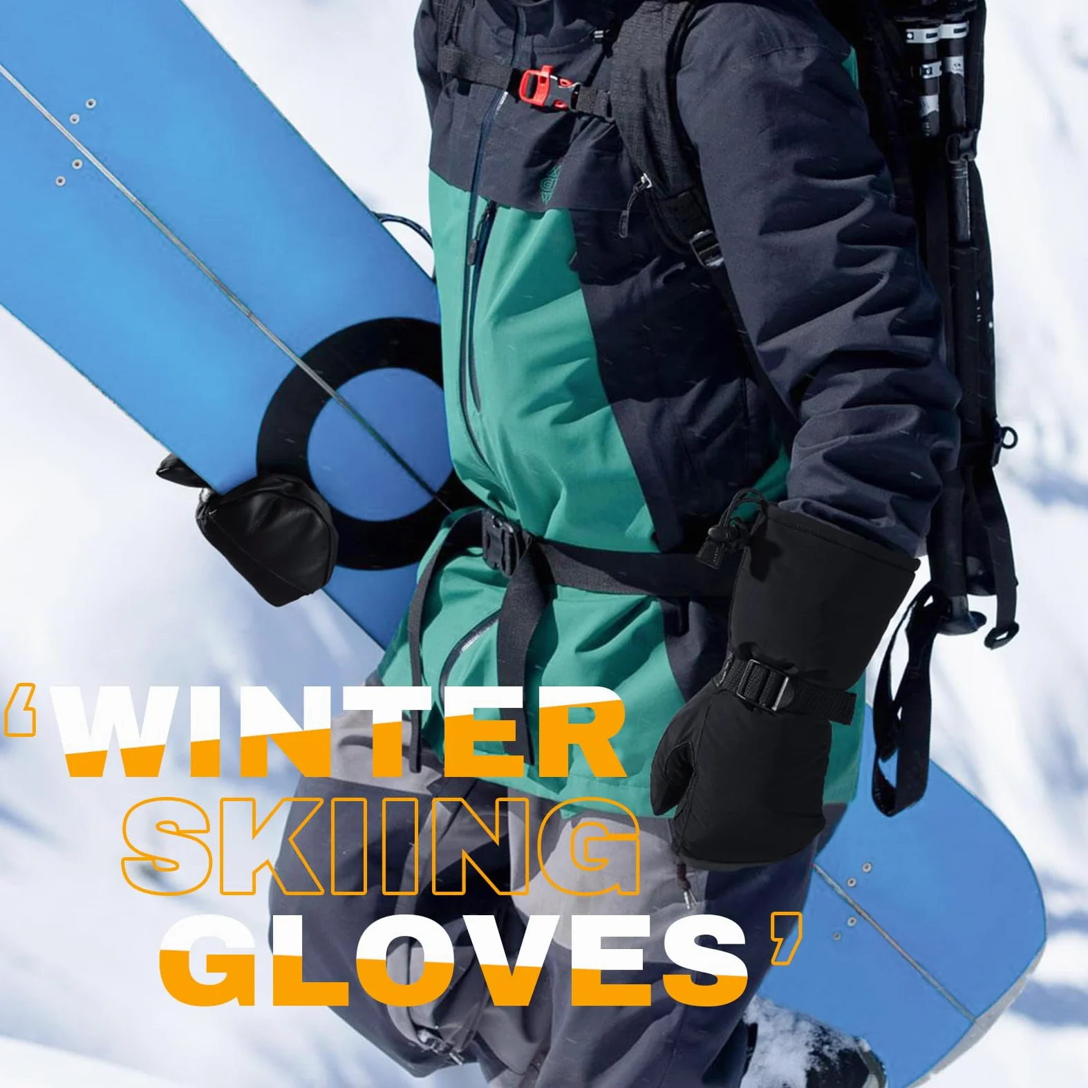 OZERO Gants d'hiver de ski coupe-vent Gants de travail en cuir de vache Paume imperméable pour ski/motoneige / pelle, Homme, noir, X-Large