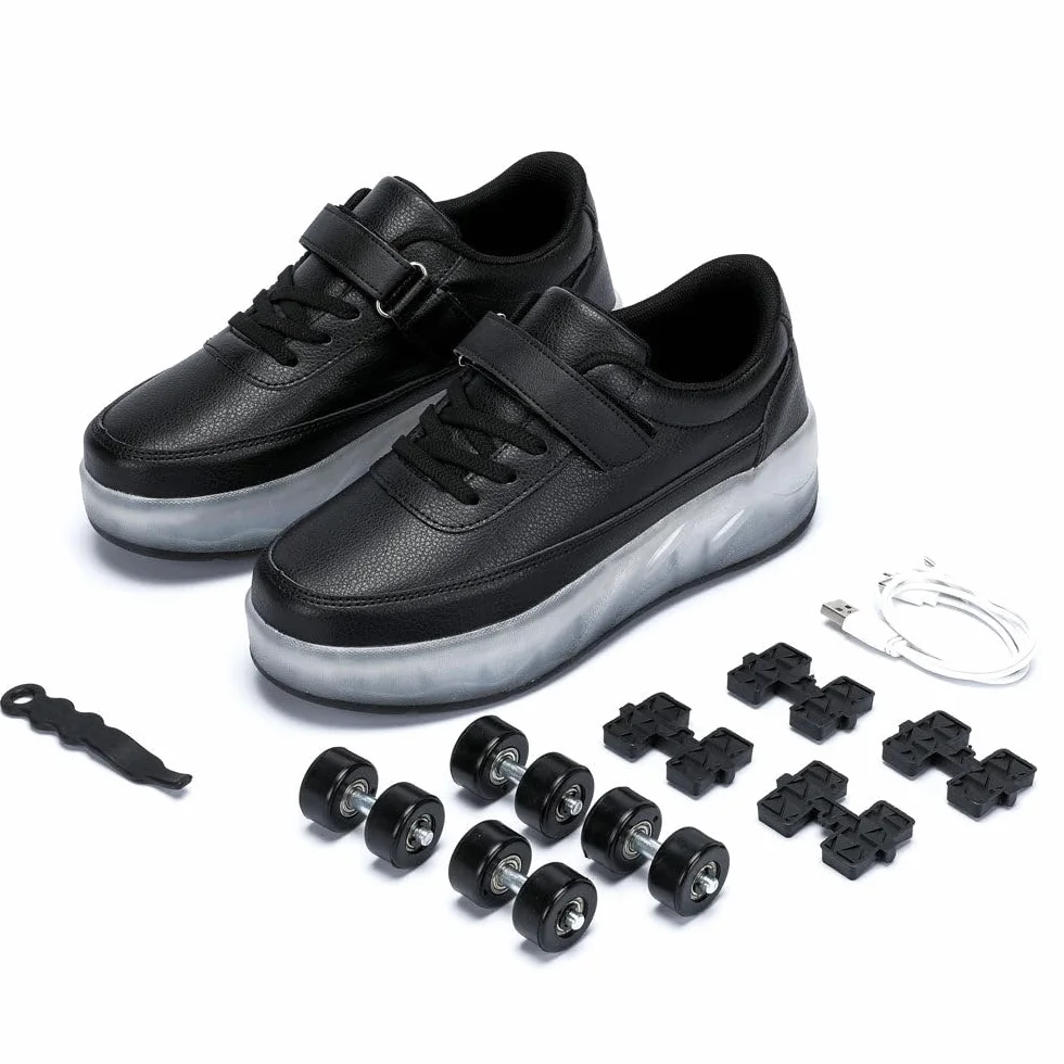 HUSKSWARE Patins à roulettes Garçons Filles Chaussures Skateboard réglables Jeunesse Noir Blanc Rose 27-40 EU