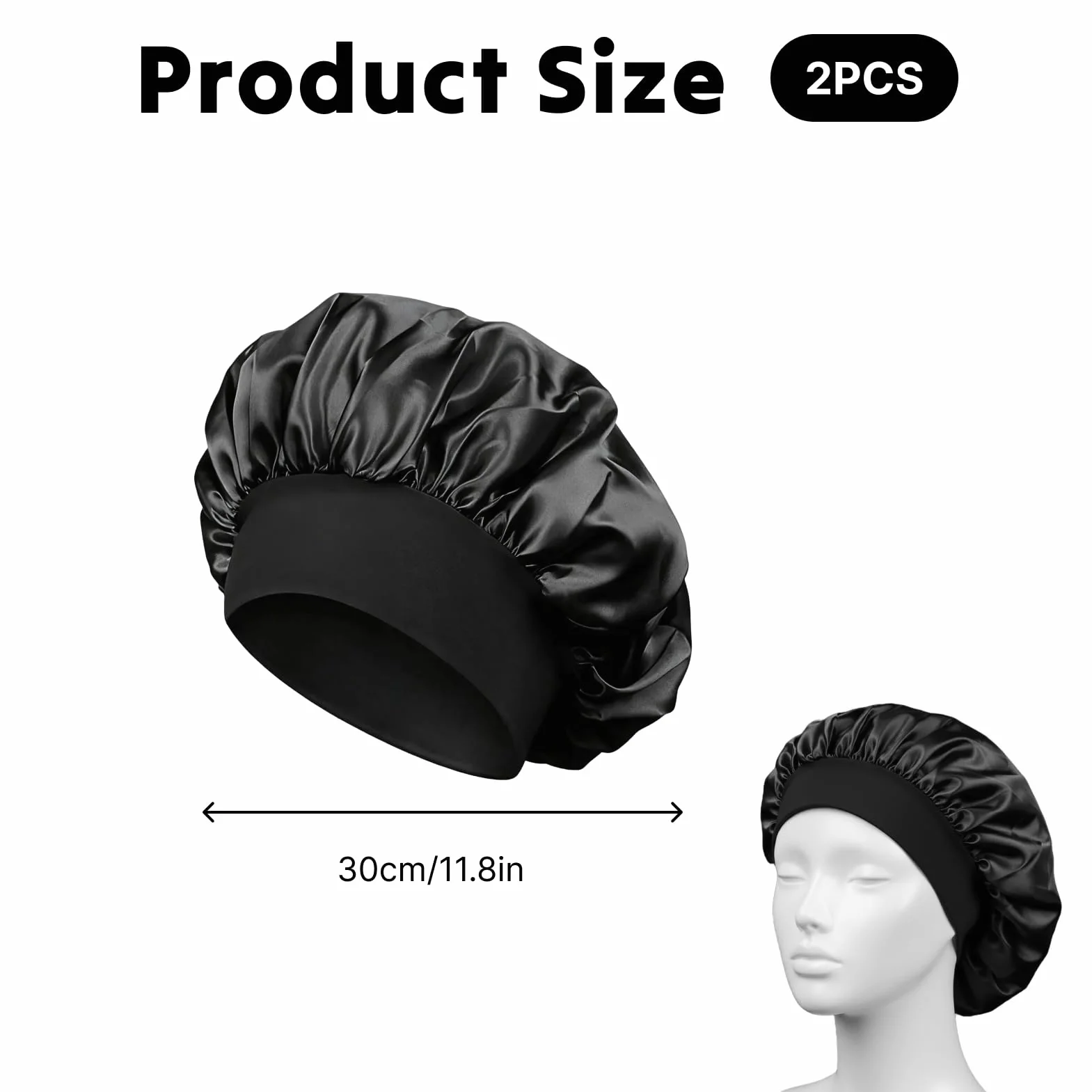 2 Paires Bonnet Satin Cheveux Nuit, Protection Cheveux Bouclés et Longs Anti-Frisottis pour Sommeil et Soin Quotidien, Bonnet de Réglable avec Large Bande Élastique