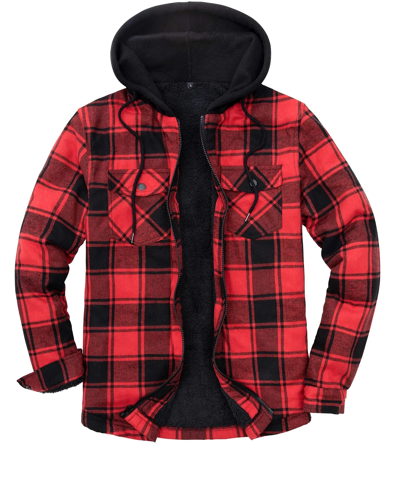 ZENTHACE Veste chemise à capuche doublée Sherpa avec fermeture éclair intégrale pour homme