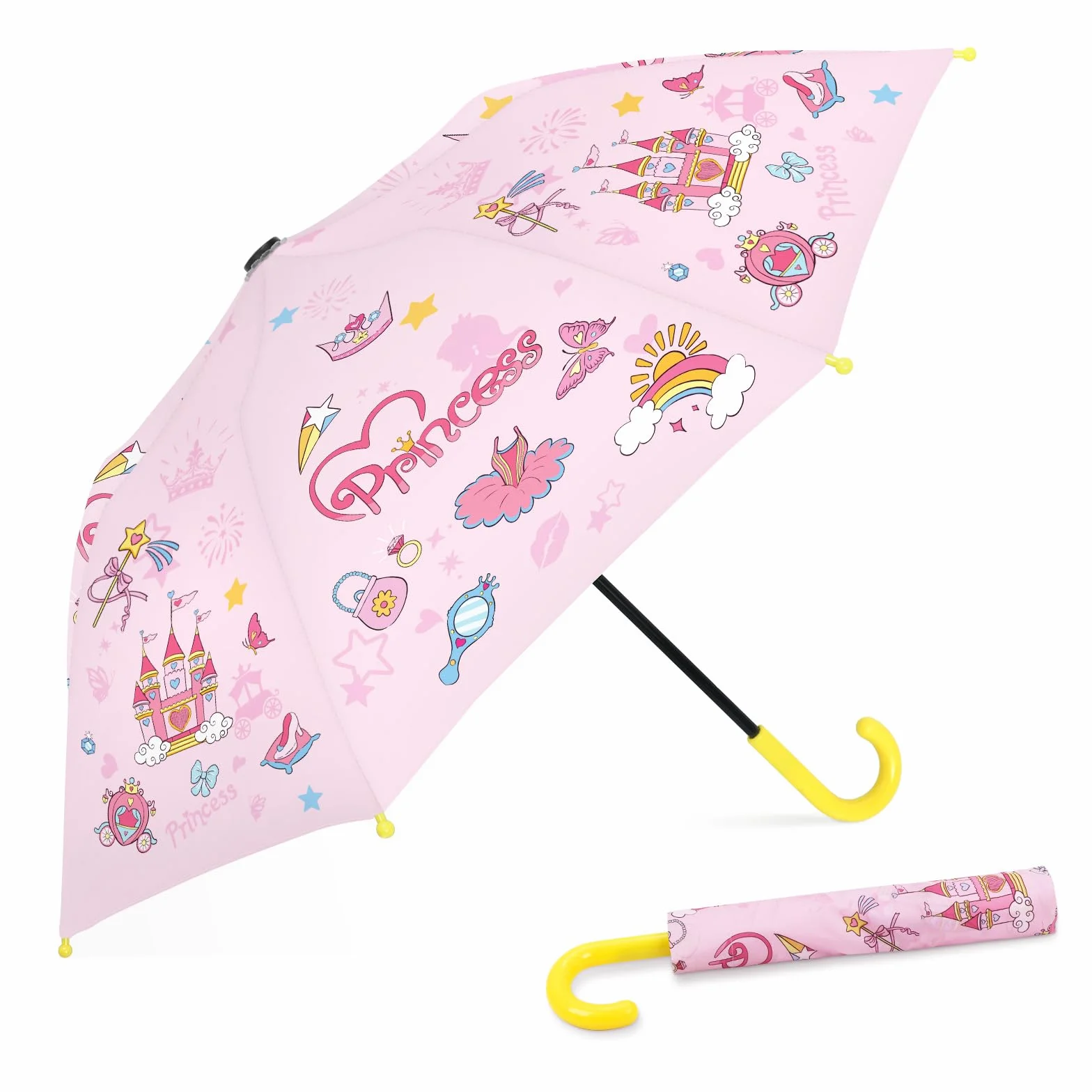 Parapluie Pliant Enfant Licornes Arc-en-Ciel Compact Antivent Facile à Ouvrir Portable Durable École Voyages
