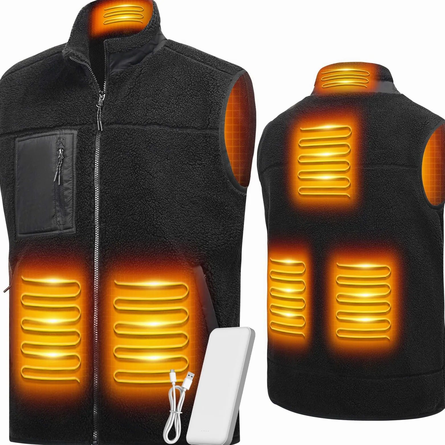 LABCOOL Gilet Chauffant Homme Femme - Veste Chauffante en Polaire avec Chauffage 6 Zones et 3 Niveaux - Alimentation USB avec Powerbank 10000mAh - Lavable en Machine