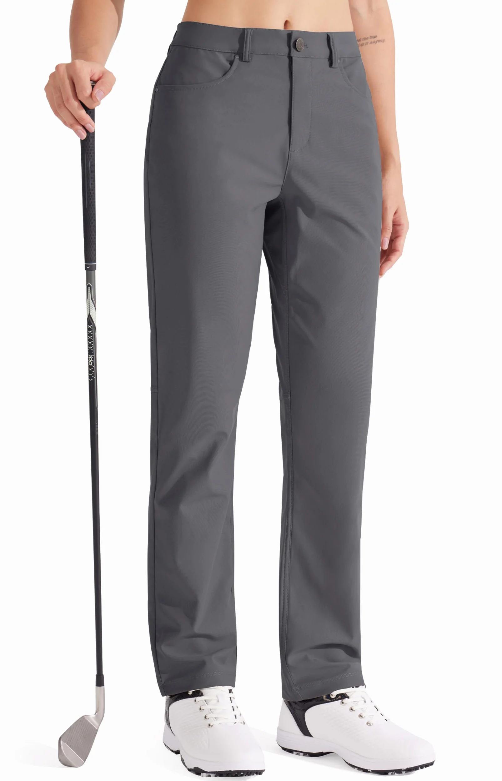 Libin Pantalon habillé pour femme 73,7 cm, 78,7 cm, extensible, jambe droite, pantalon de travail, pantalon de golf décontracté pour le bureau, le travail, le voyage, léger, gris foncé, 34