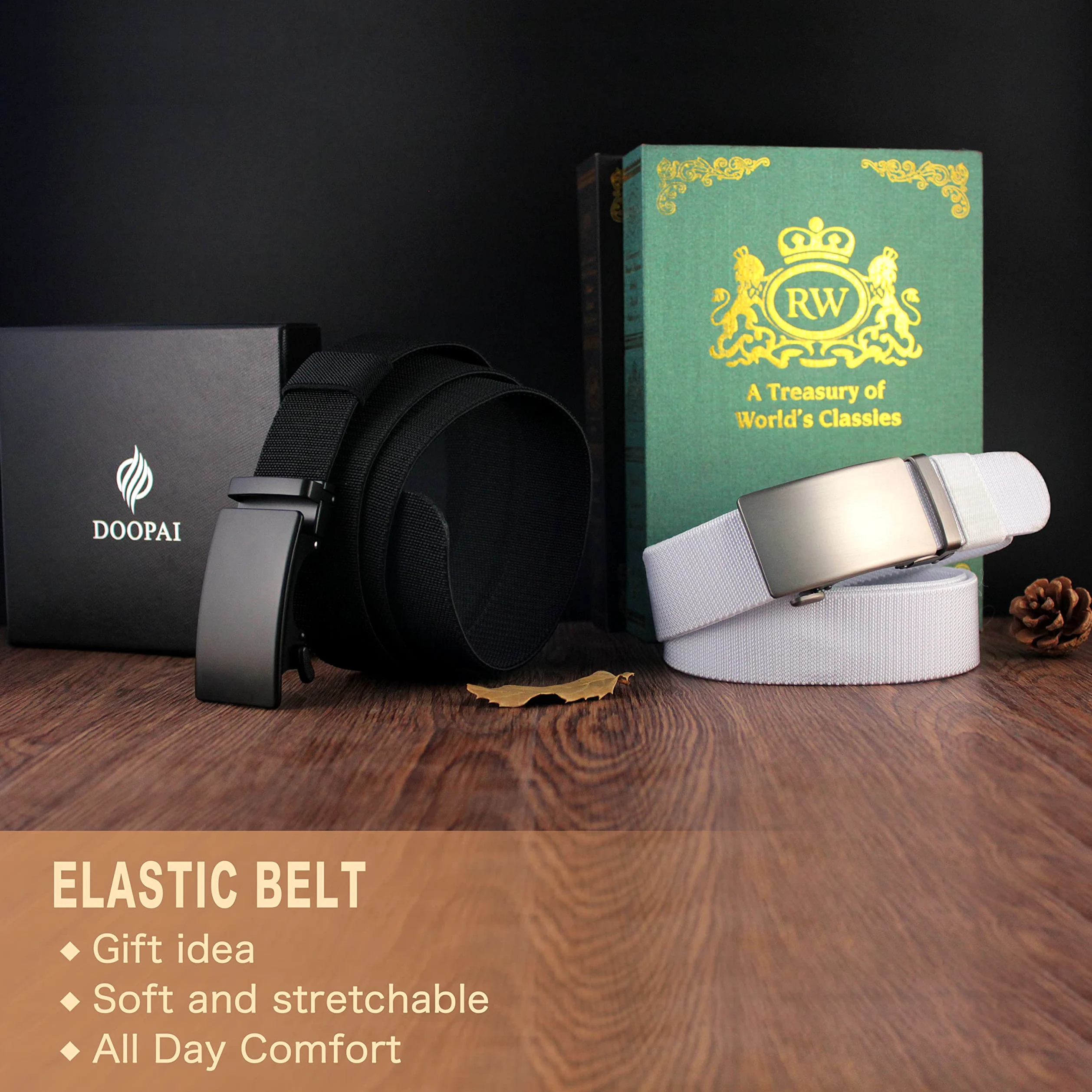 DOOPAI Ceinture hommes, ceinture de golf élastique pour hommes, nylon à cliquet ceinture hommes ceinture casual, garniture réglable pour s'adapter