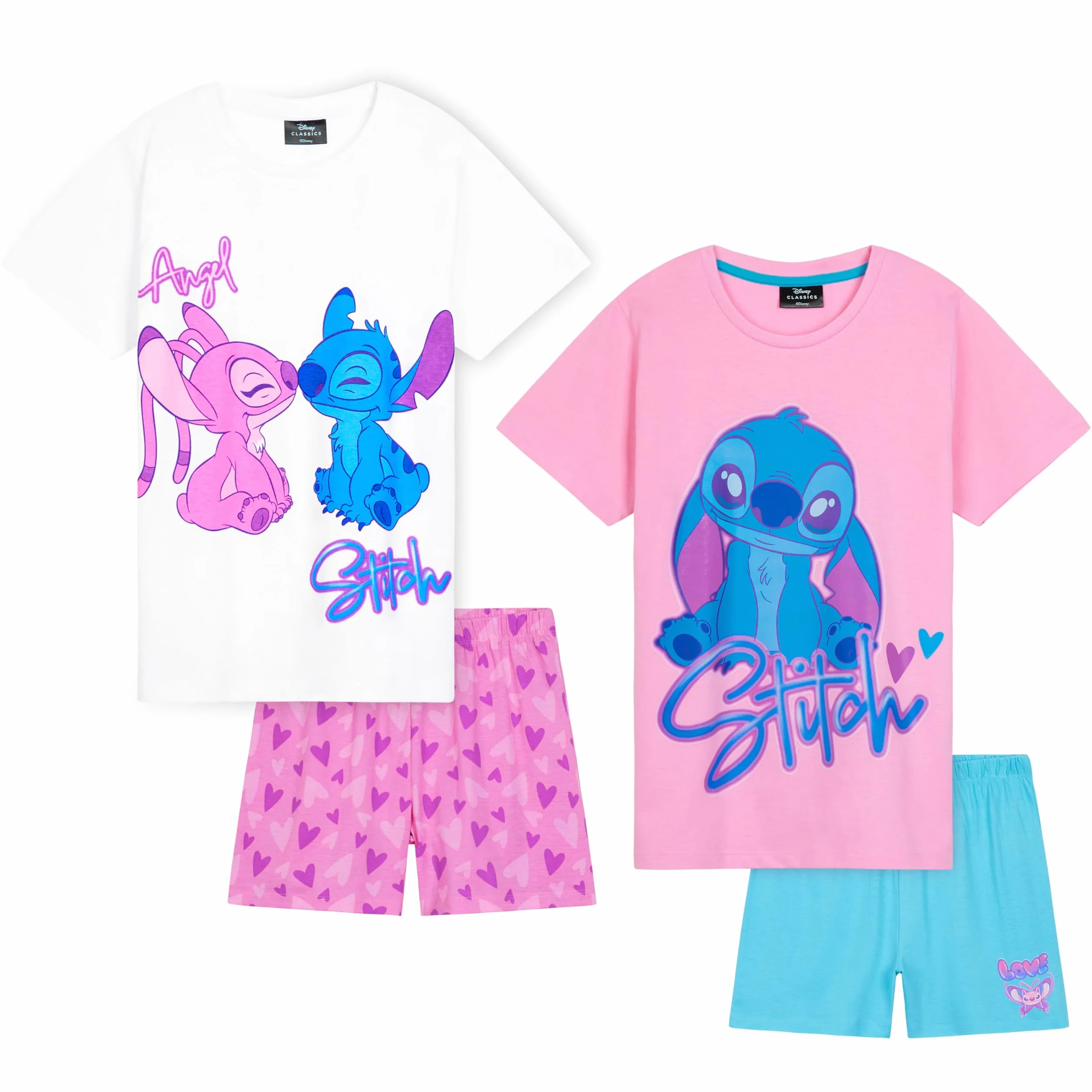 Disney Stitch Ensemble de Pyjama avec T-Shirt et Short Fille, Douce et Respirant Vêtement de Nuit Pyjamas Été, Cadeau Fille
