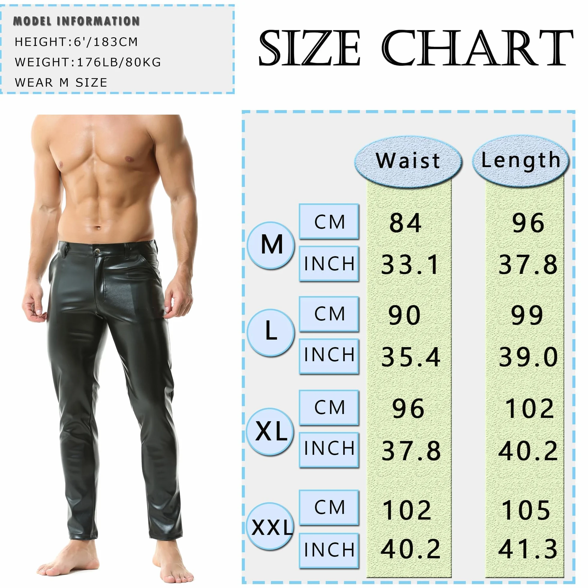 YUFEIDA Legging homme cuir synthétique aspect mouillé poches fermeture éclair moto cosplay danse