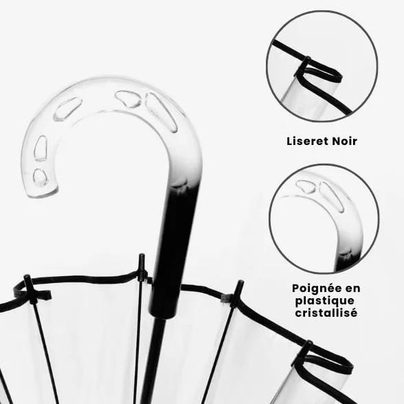 Parapluie Anti-Vent 8 baleines vrais fibres transparent long cloche EXTREME SOLIDE