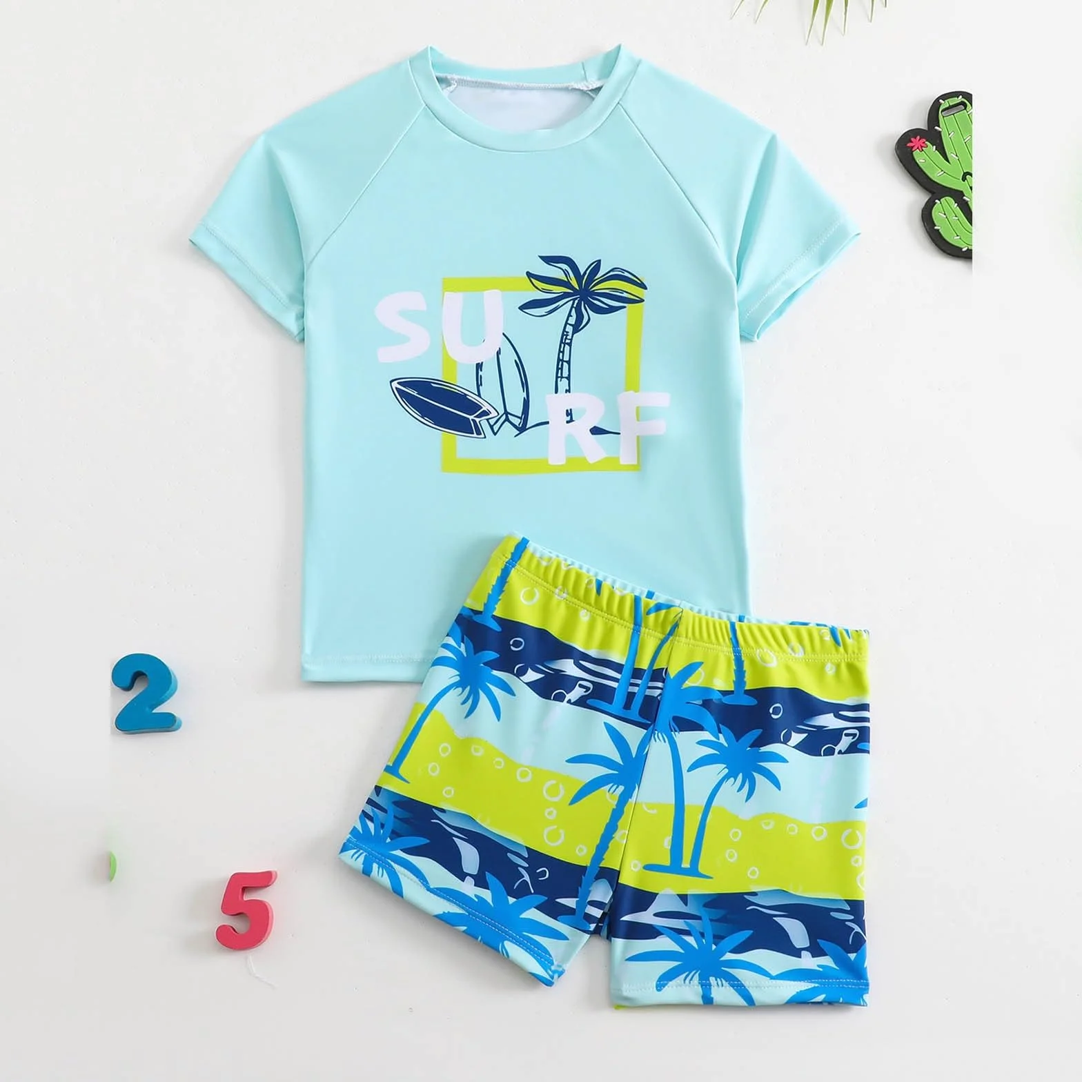 Générique Maillot De Bain Garcon 2 Pièces T Shirt Anti Uv Enfant à Manches Courtes Haut De Bain Uv Garcon Short De Bain Garcon Enfant Pour Surf Natation Piscine Plage 2-7 Ans