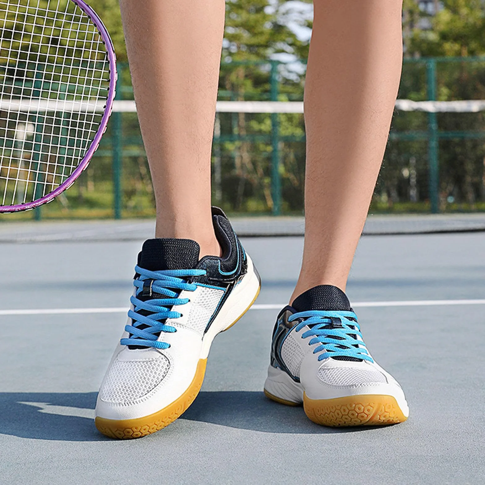 Chaussure de Badminton Homme Femme Respirante Légère Antidérapante Sport Squash Tennis Baskets Blue-45