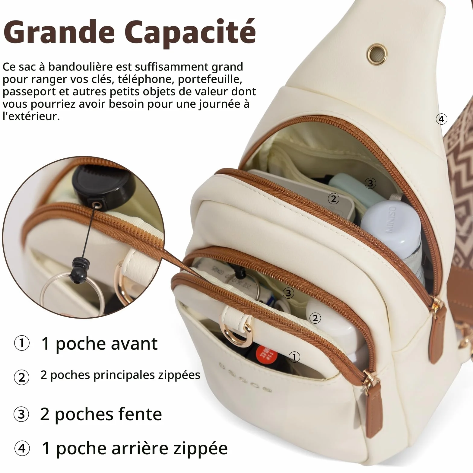 OSOCE Sacs Bandoulière Femme Cuir Sac Banane de Poitrine Antivol Petit sac en PU Multifonctionnel pour Voyage