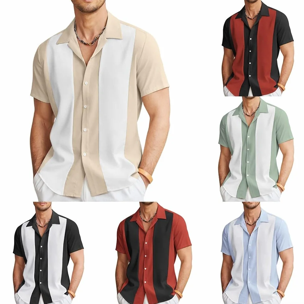 Chemise de bowling hawaïenne décontractée pour homme, coupe ample, manches courtes, boutonnée