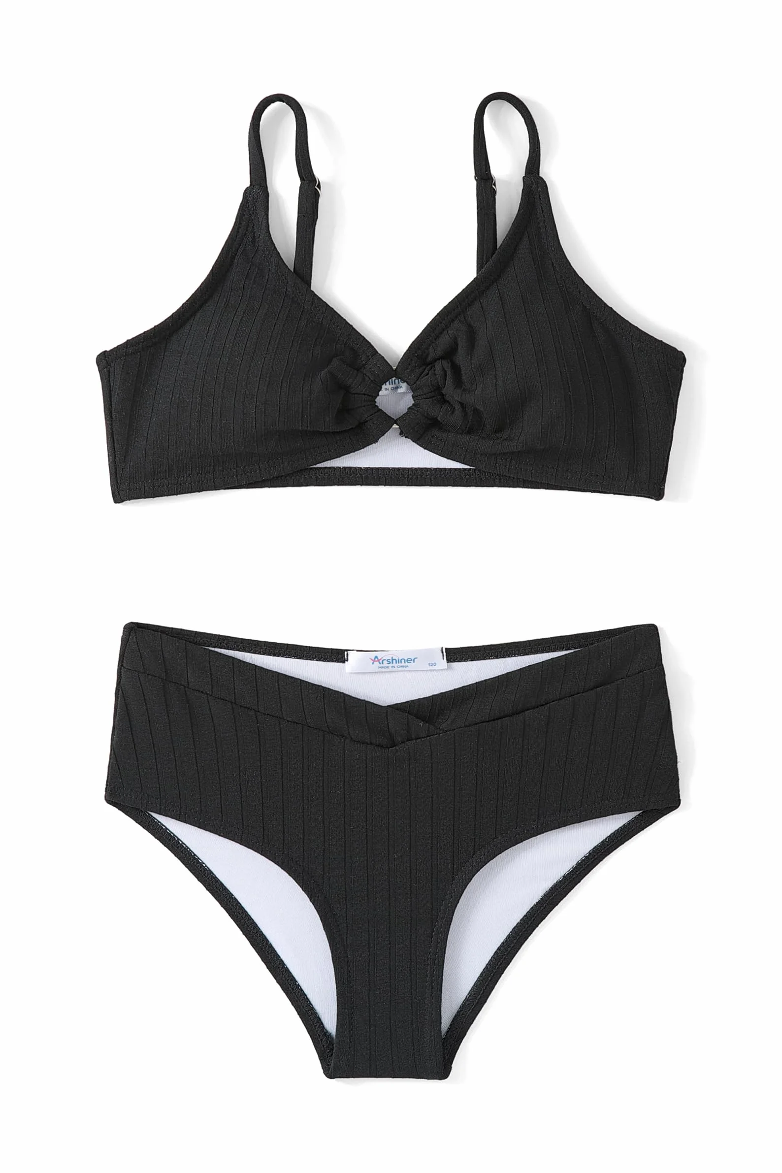 Arshiner Fille Ensemble Bikini Côtelé Enfants Été Deux Pièces Unicolore Maillots Bain Surf Bustier et Slip Tankini Bikini pour Filles 7-15 Ans