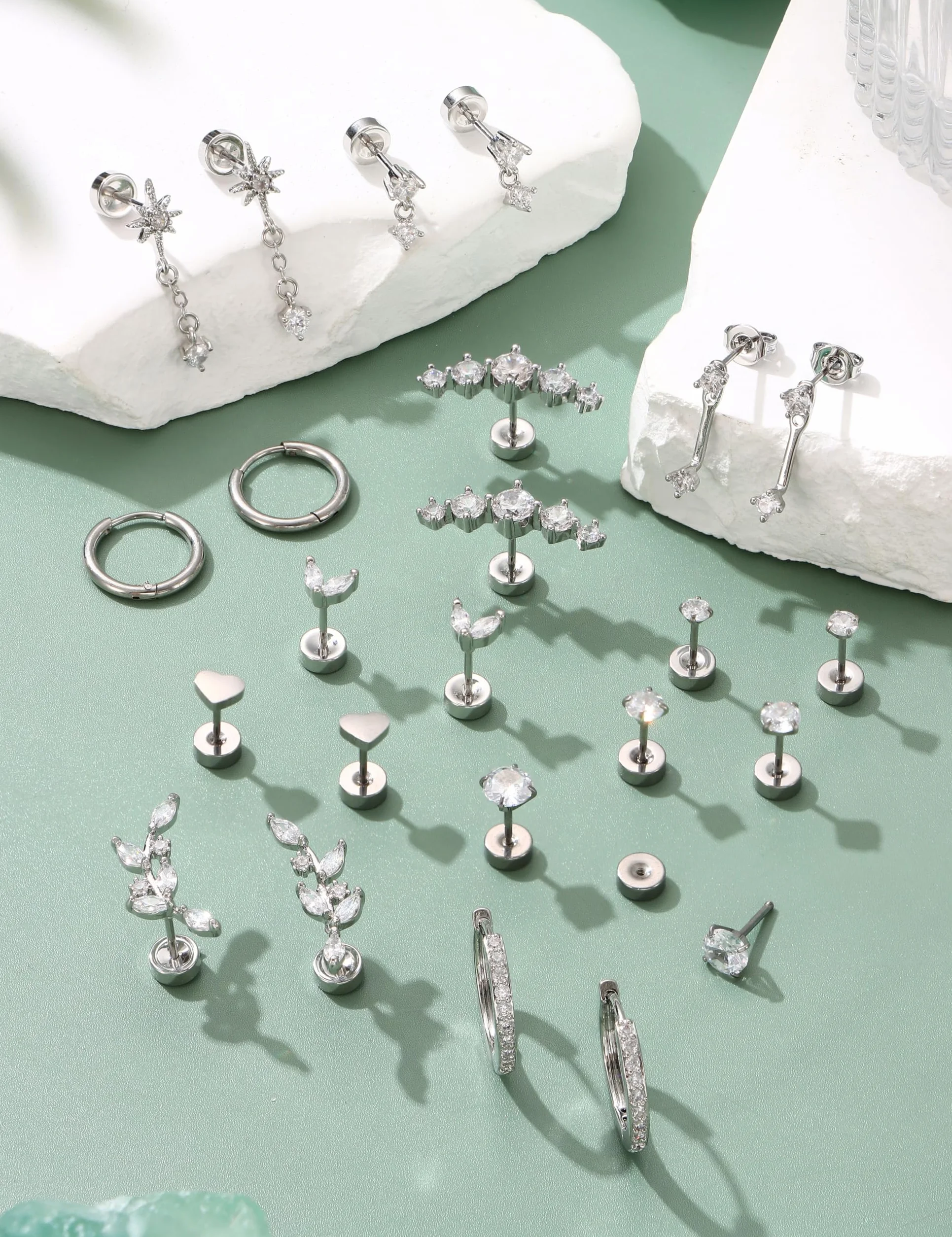 Adramata 12 Pairs Boucles d'Oreilles Femme Or Argent Hypoallergéniques Boucles d'Oreilles Femme Acier Inoxydable Creoles Or Argent Petites Conch Cartilage Tragus Helix Piercing Oreille