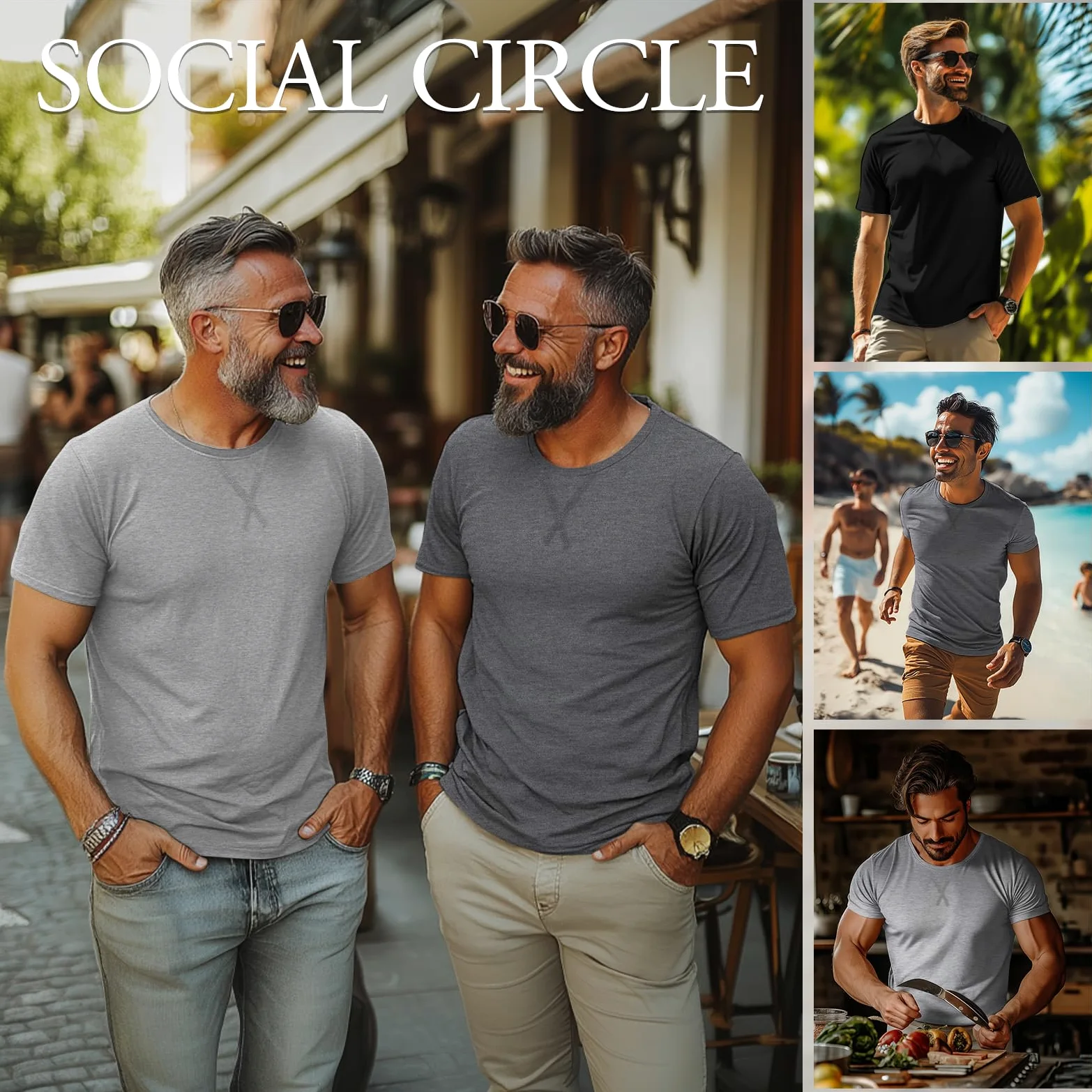 Neer Lot de 3 t-shirts grands et grands en coton à manches courtes et col rond pour homme, grande taille, hauts hipster, longline