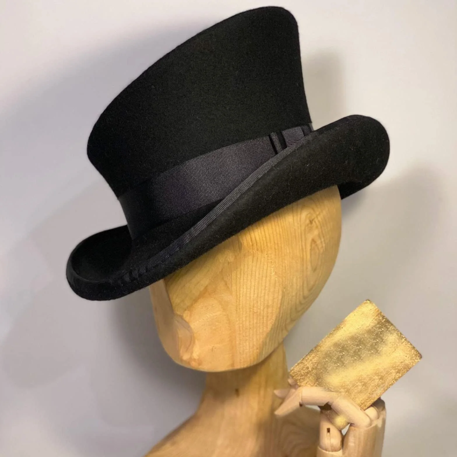 Asymétrique Haut-de-Forme en Laine et Cuir - Noir - Taille Unique