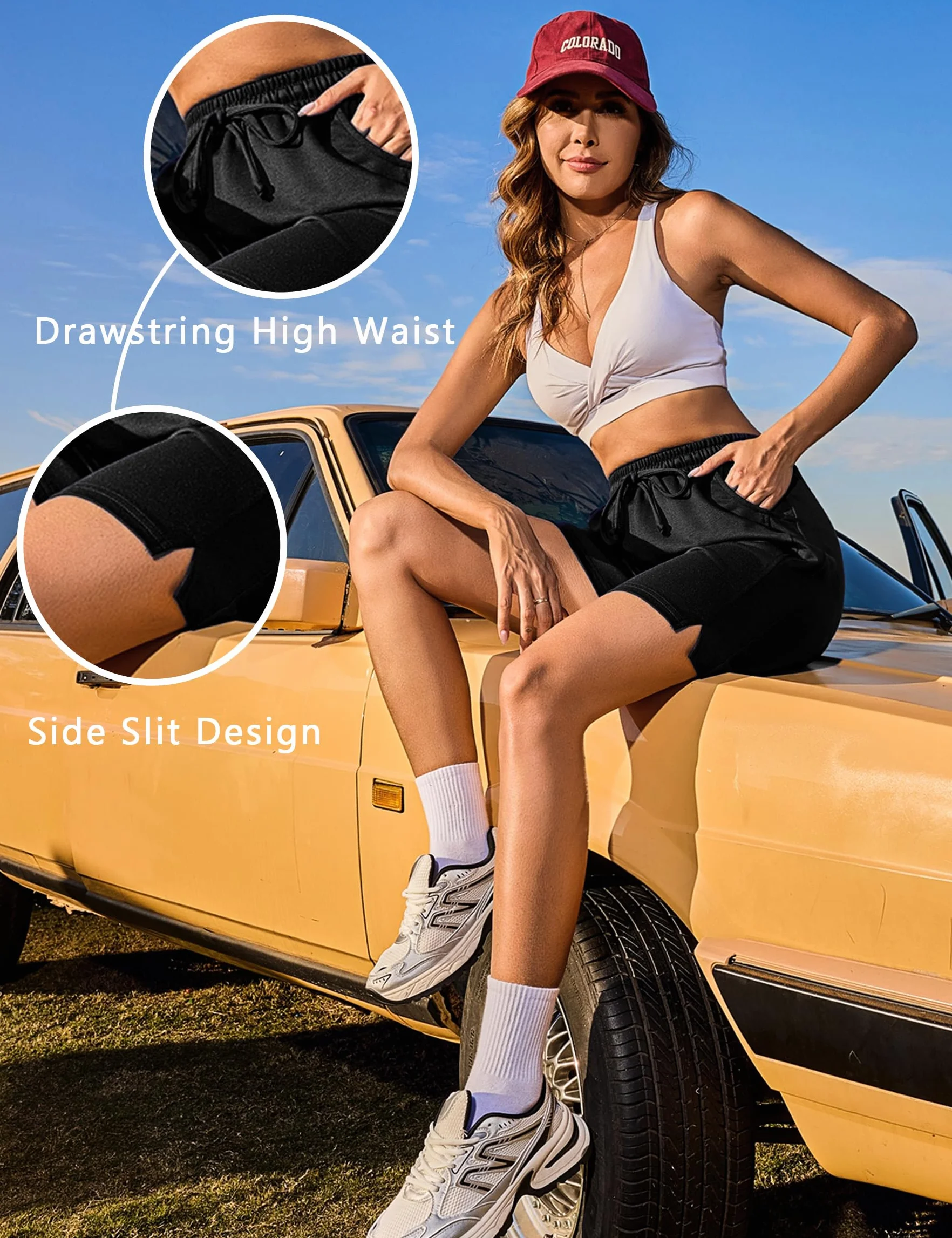 Femme Bermudas Pantalon Court Été Shorts de Sport Femme avec Cordon Élastique et Poches pour Yoga Fitness Gym Jogging S-XXL
