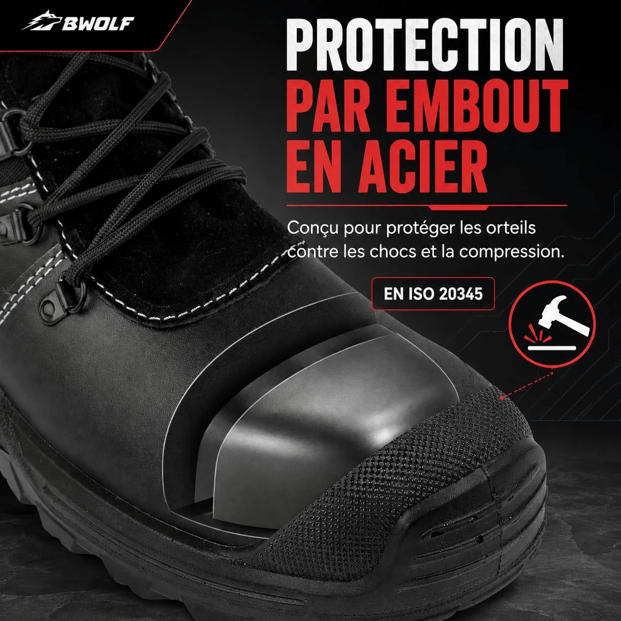 BWOLF GRIZZLY Chaussures de Sécurité Hommes Hiver S3 Chaussures de Travail Homme Hiver S3 Résistant à l'eau et à l'huile Antidérapantes Technologie Re-Flex et Semelle Ergonomique