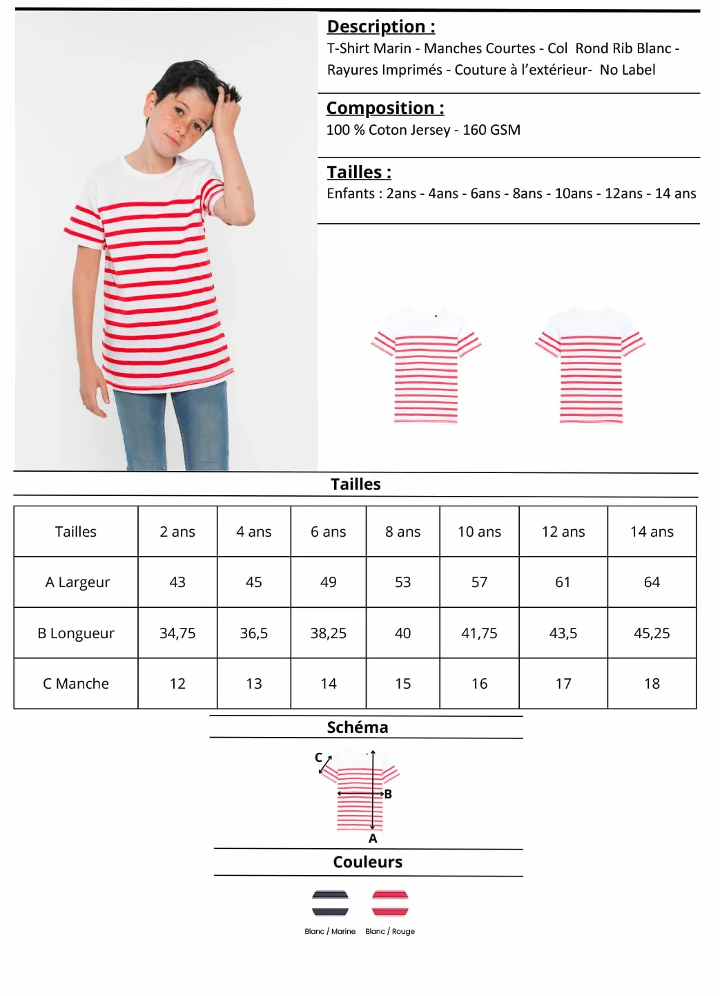 T-Shirt Enfant rayé Bleu et Blanc – marinière garçon/Fille – Coton Doux, Manches Courtes, Style Marin, t-Shirt été Confortable, Look Unisexe pour Enfants