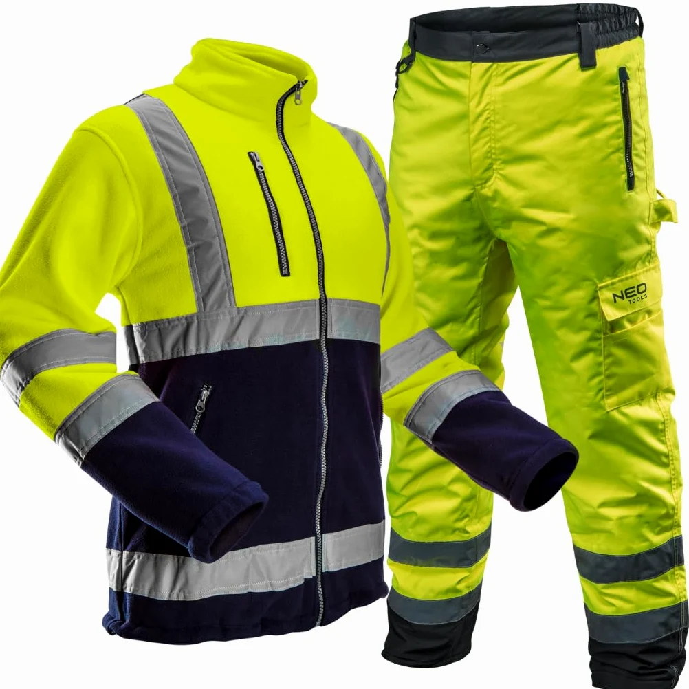 NEO TOOLS Veste de travail en polaire haute visibilité pour homme (taille S - XXL) (orange/jaune) | ou ensemble avec pantalon thermique imperméable | Veste chaude, confortable et légère, XL