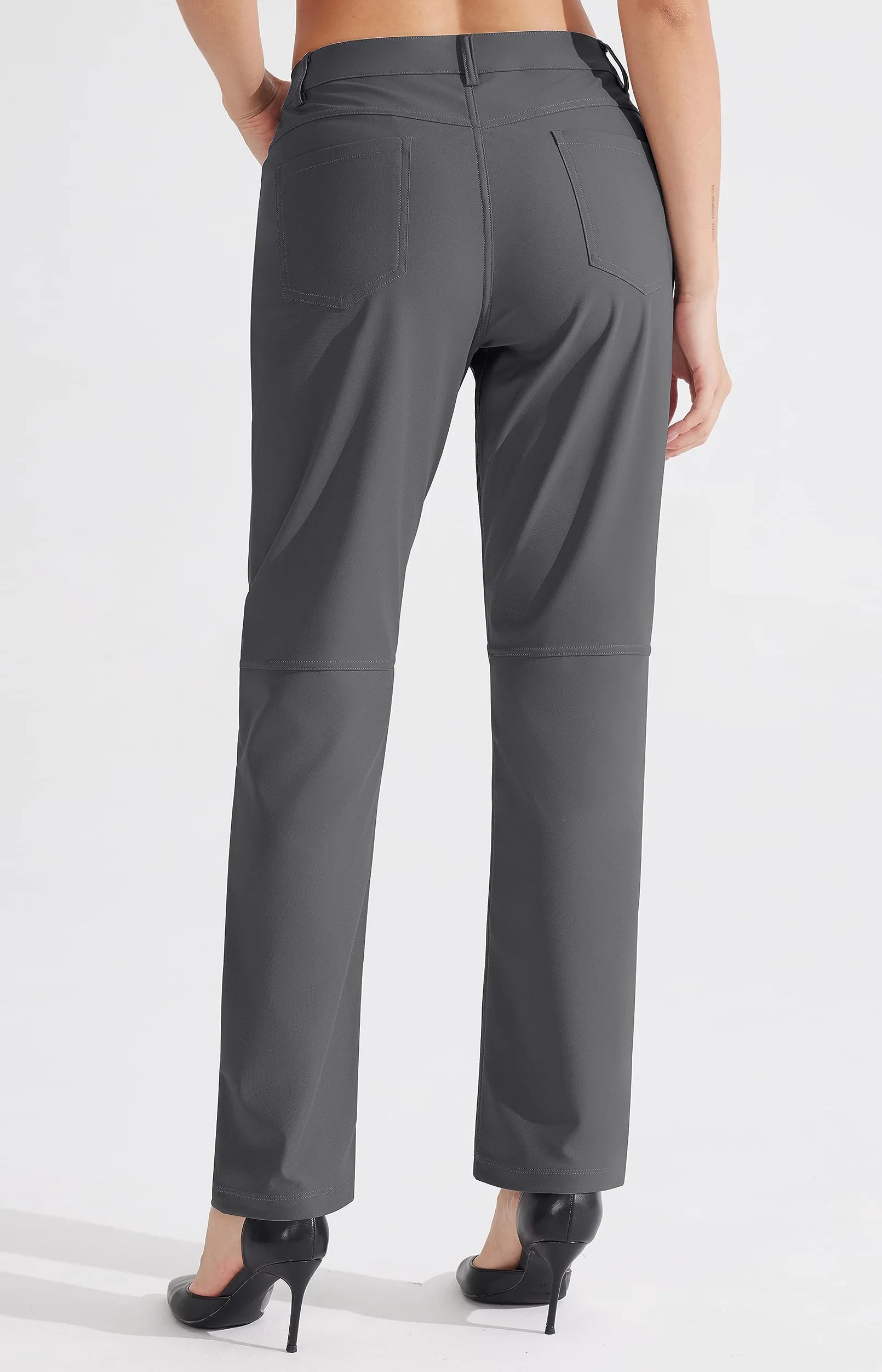 Libin Pantalon habillé pour femme 73,7 cm, 78,7 cm, extensible, jambe droite, pantalon de travail, pantalon de golf décontracté pour le bureau, le travail, le voyage, léger, gris foncé, 34