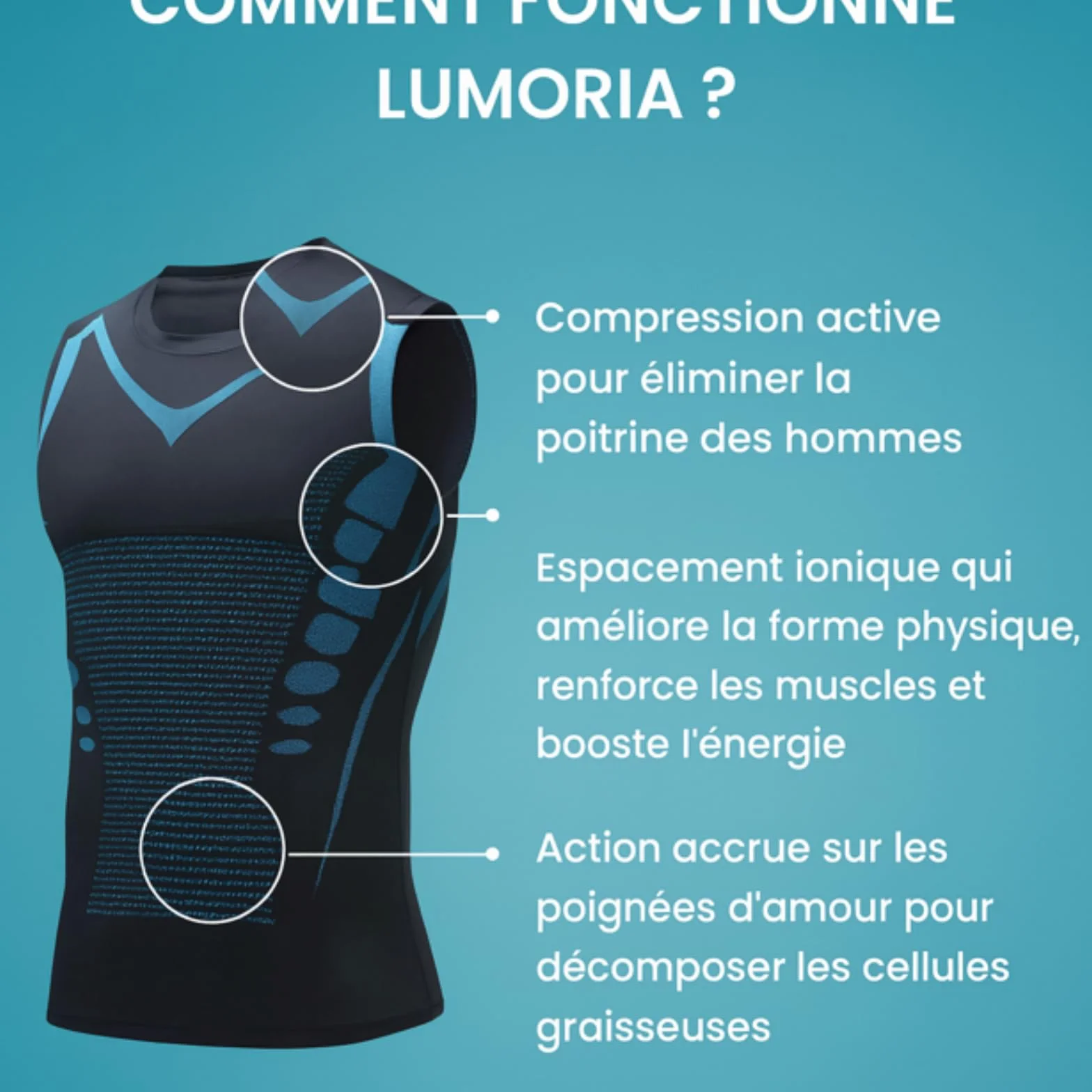Lumoria Tshirt Ventre Plat 2.0,Lumoria Tee Shirt Perte De Poids,Veste Modelante Ionique Homme 2026,Taille Contrôle Ventre,Tissu Soie Glace Respirant,Vêtement de Sport pour Homme
