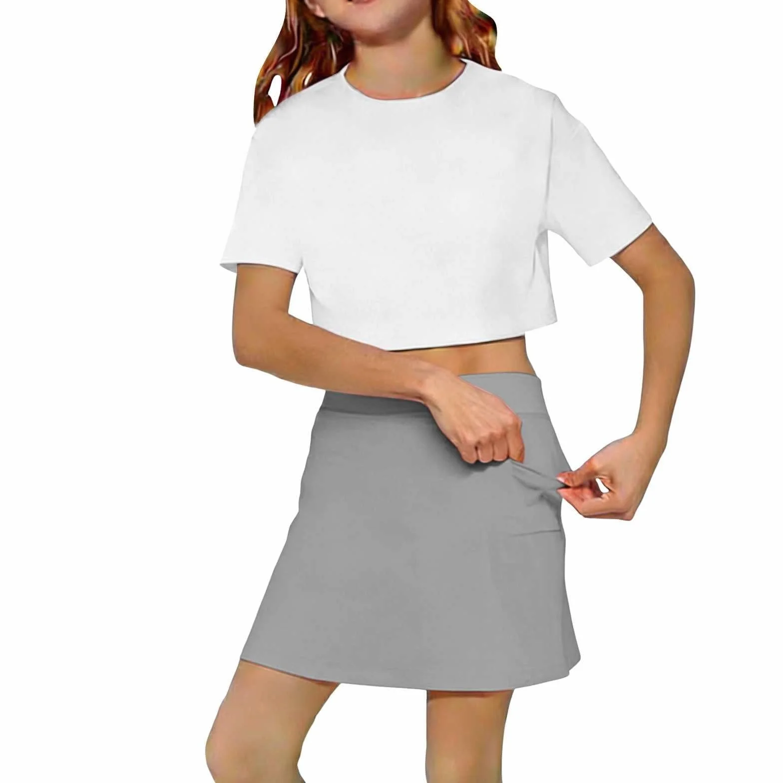 Jupe Fille Jupe-Short Fille Été Jupes Courte Décontractée avec Short Intégré et Poches Taille Haute Élastique Jupes Légère Et Confortable pour École, Vacances, Plage, Loisirs et Quotidien 4-12 Ans