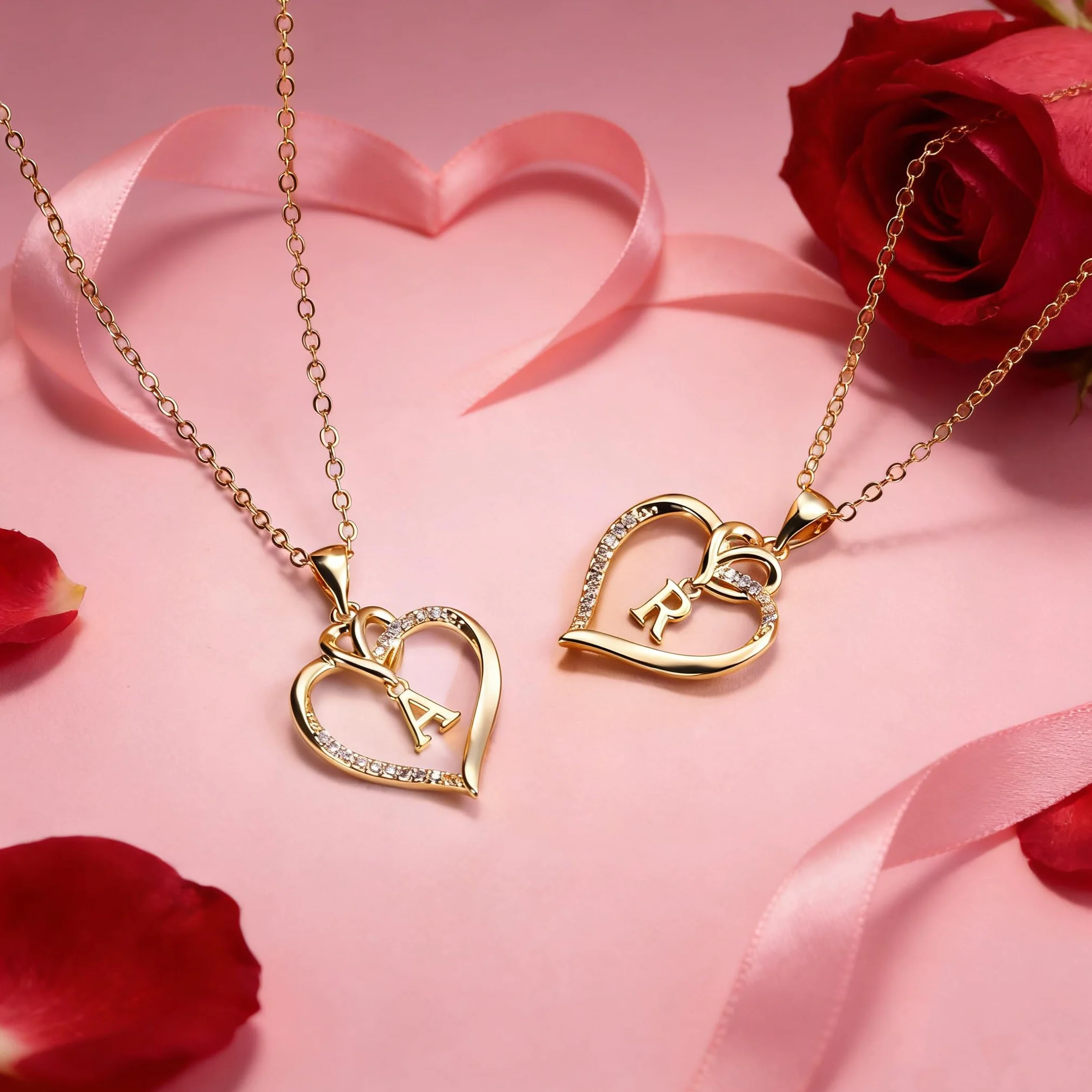 Collier Femme Or Plaqué 14 Carats Or Blanc Initiale Lettre Coeur Pendentif Zircone