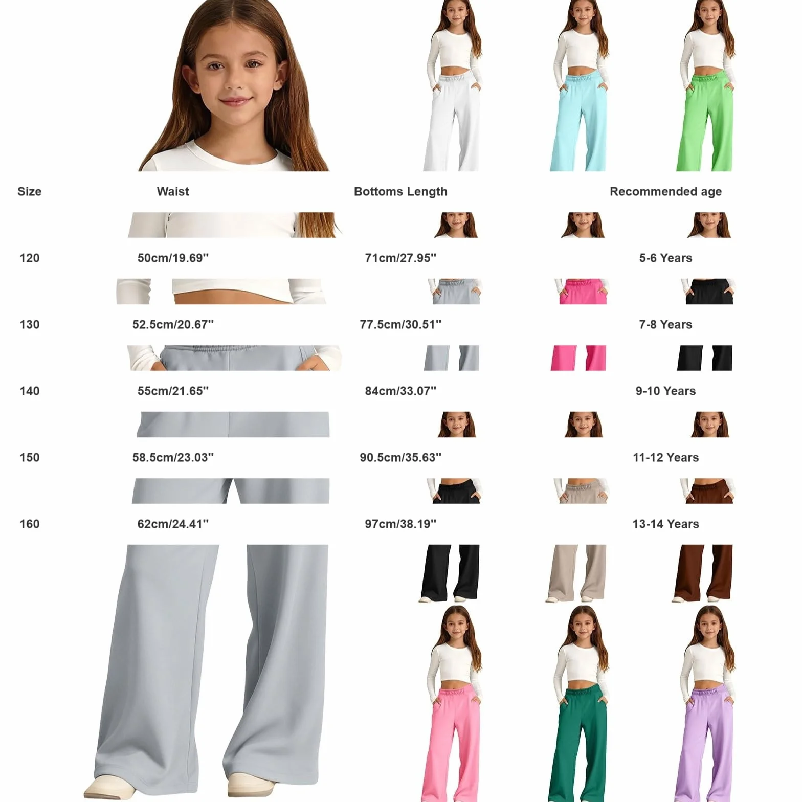Pantalon de jogging ample à jambes larges pour filles avec poches, taille élastique, jambe droite, pantalon d'école, pantalon de sport uni, pantalon de survêtement athlétique de printemps