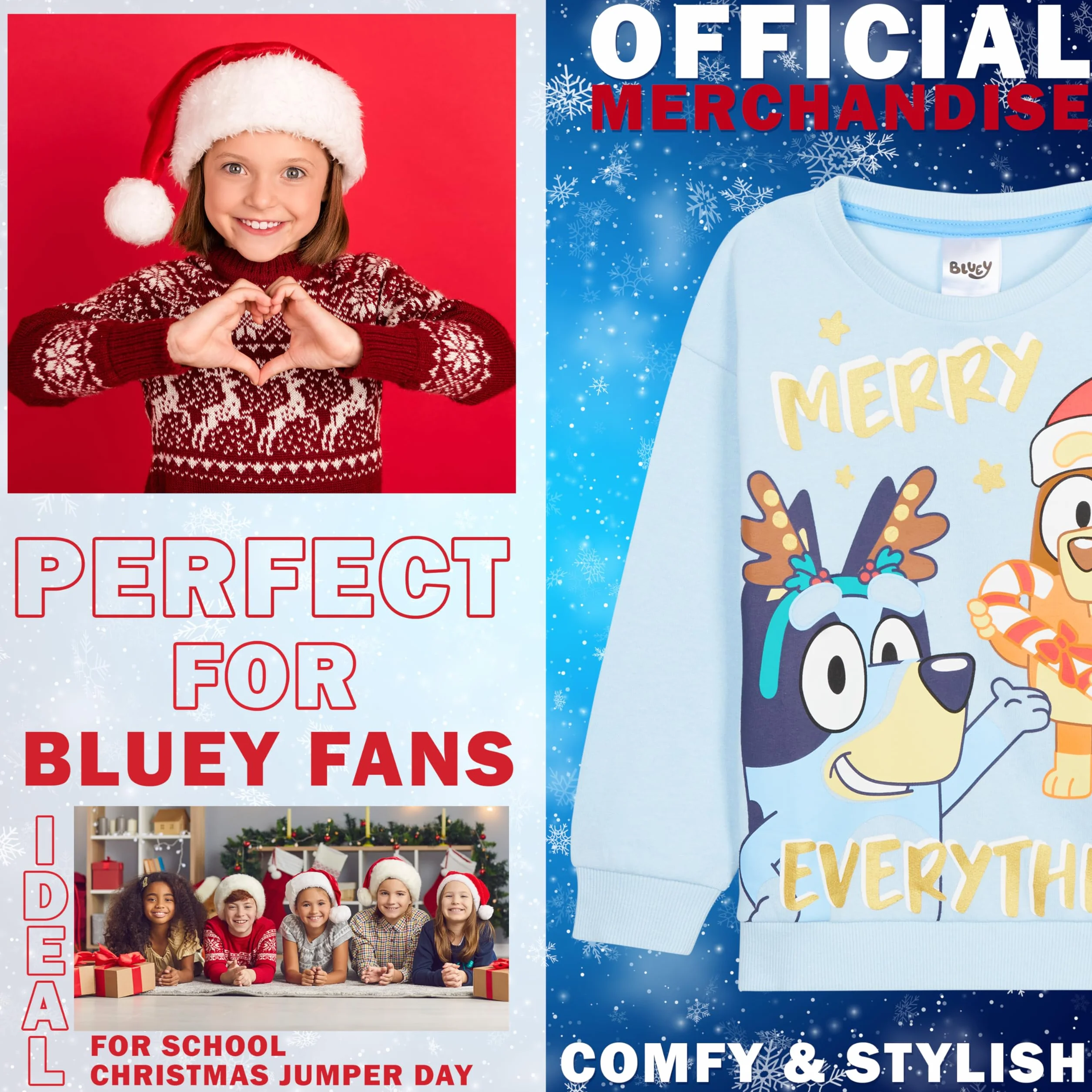 BlueY Pull Fille, Pull Noel Enfant, Sweat à Col Rond et Manches Longues - Cadeau Noel Enfant