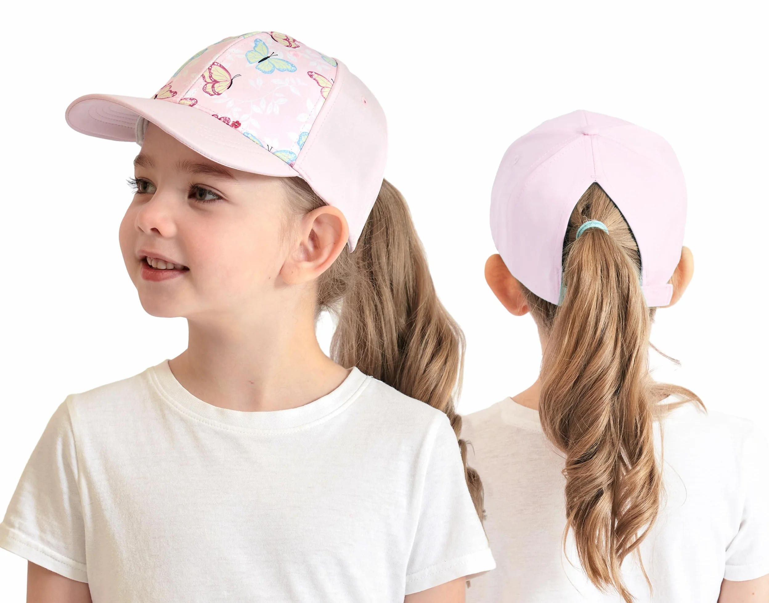 Casquette de Baseball Fille 3-8 Ans Été Chapeau de Soleil Enfant Réglable Chapeau de Baseball en Queue de Cheval Visière de Golf Tennis Visière Junior Chapeau de Plage Cyclisme Pêche Course