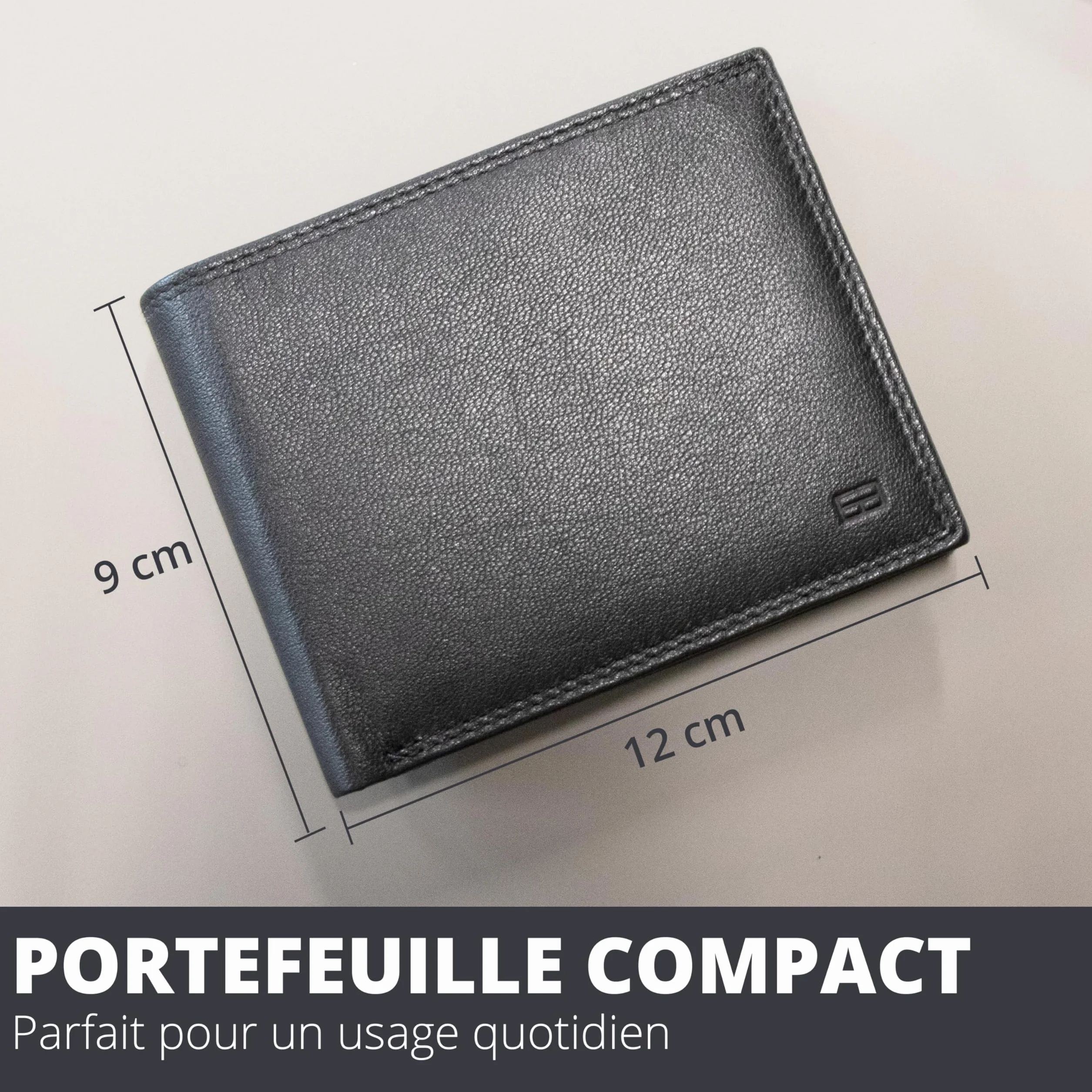 Garzini - Portefeuille Homme Cuir - Porte Monnaie Classique- 15 Cartes et Poche à Billets et Pièces - Porte Carte RFID Protection - Cadeau Homme avec Boîte Cadeau - Noir